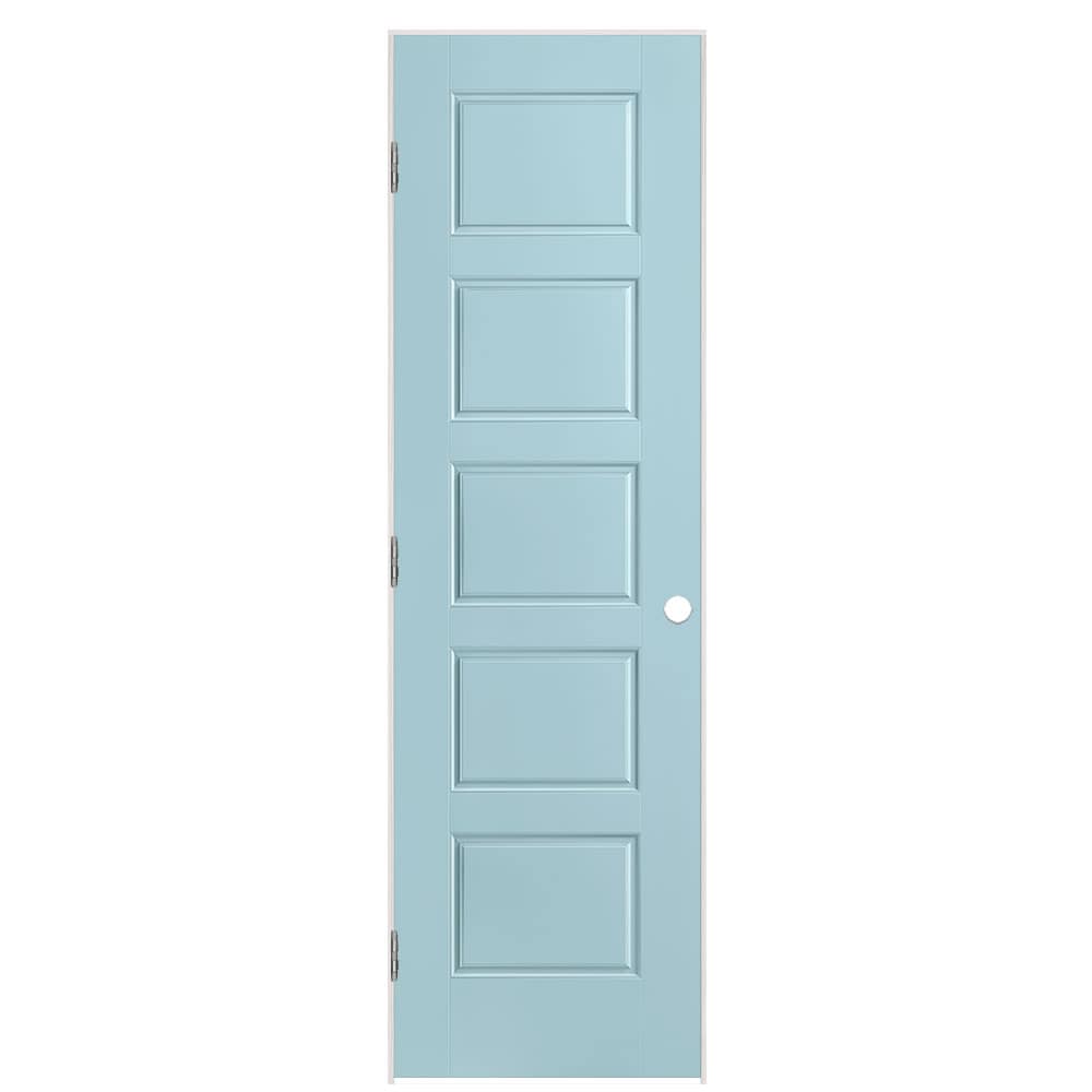Masonite 1444658 24-in x 80-in Sea Mist Solid core 5-panel equal Right hand Smooth Prefinished Molded composite Flat Jamb Single Prehung Interior Door