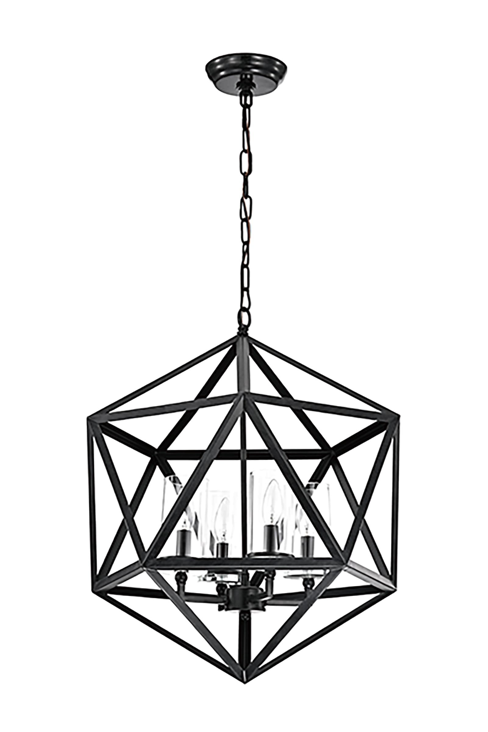 Antique Black Geometric Cage Chandelier with Glass Shades