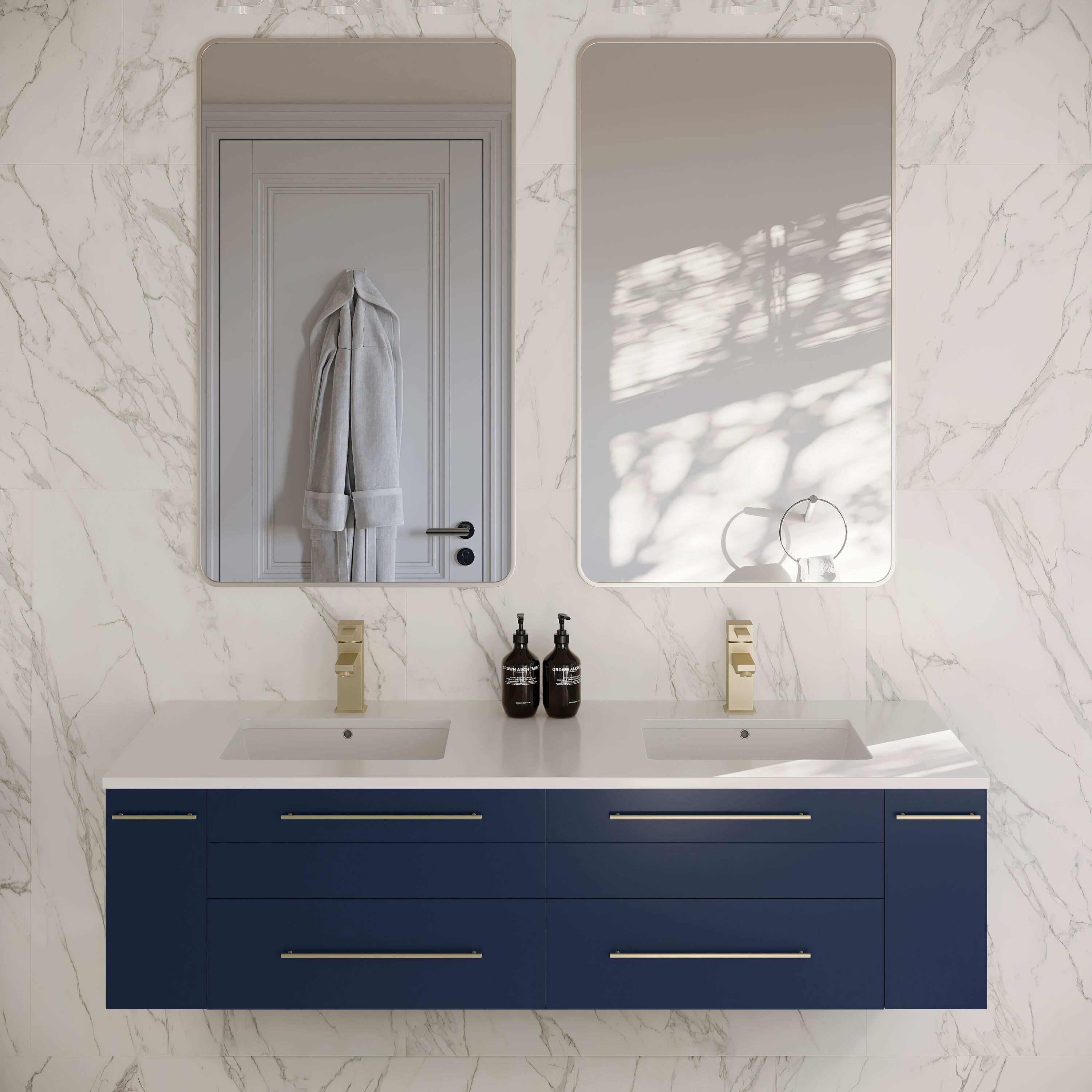 Fresca FCB6160RBL-UNS-DCWHU Lucera 60-in Royal Blue Undermount Double sink Floating Bathroom Vanity with White Quartz Top