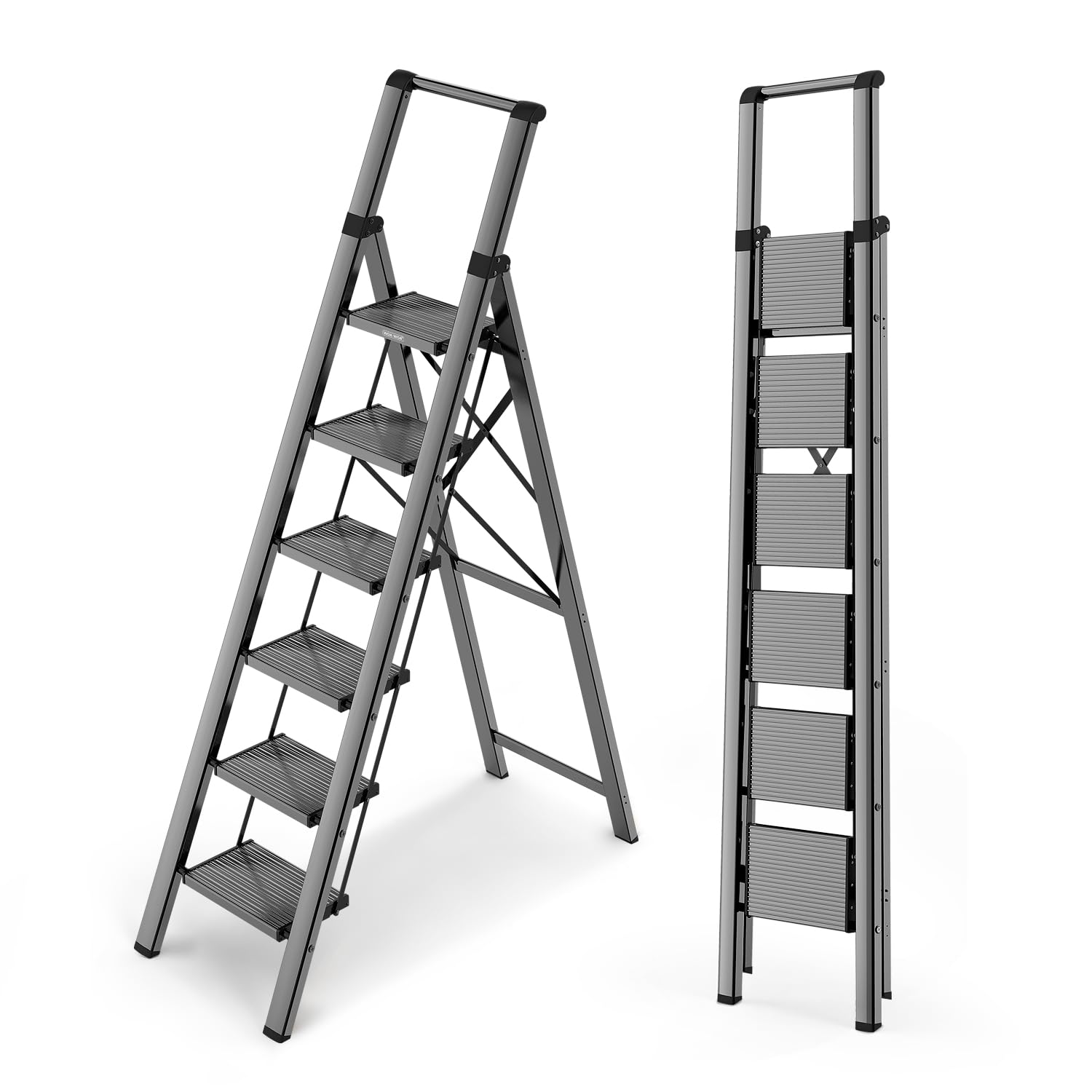 Afoxsos  6 Step Ladder for 12 Feet High Ceiling Lightweight Foldable Ladder with Non Slip Wide Pedals Stepladder with Safe Handrail Space Saving