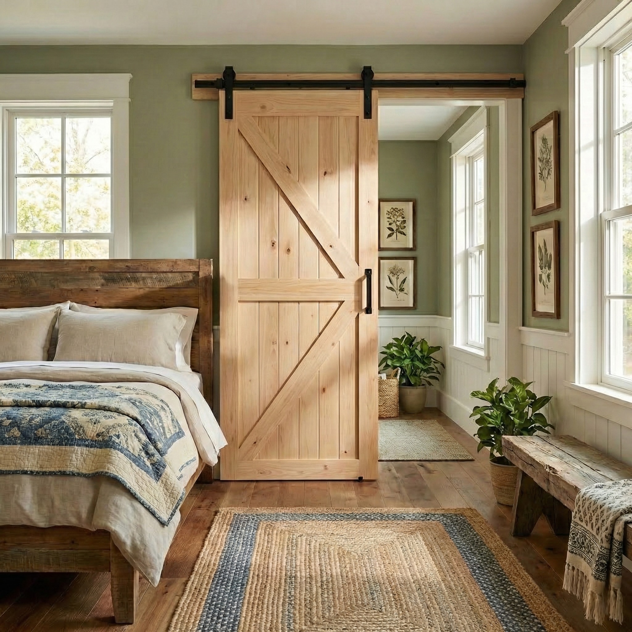 LDB_BUILDING Wood Sliding Barn Door 42-in x 84-in Unfinished Solid Core Pine Paintable K-frame #LSBARNWDKIT8442