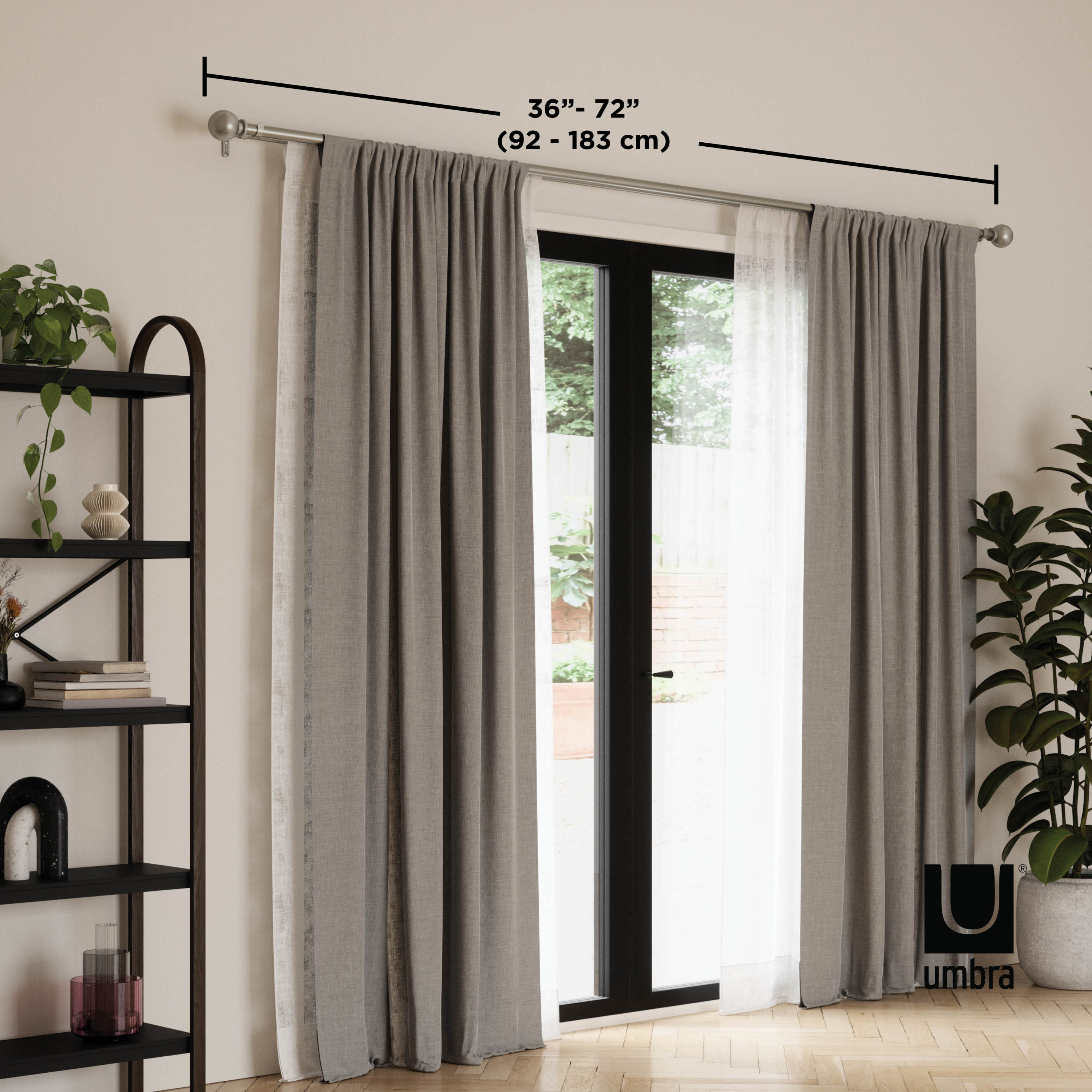 Nickel Adjustable Double Curtain Rod Set with Ball Finials