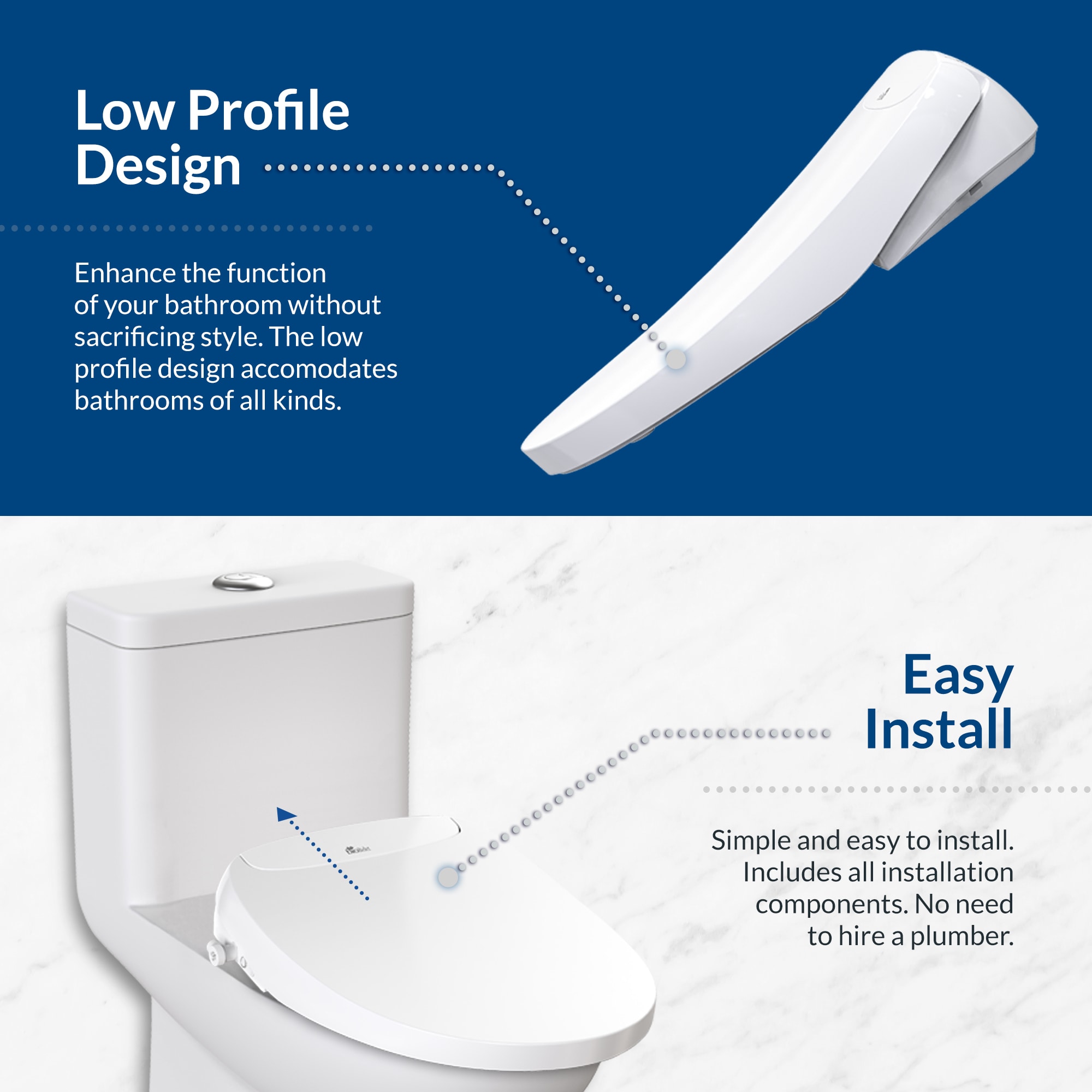 Bio Bidet Discovery DLS Plastic White Elongated Soft Close Heated Bidet ...