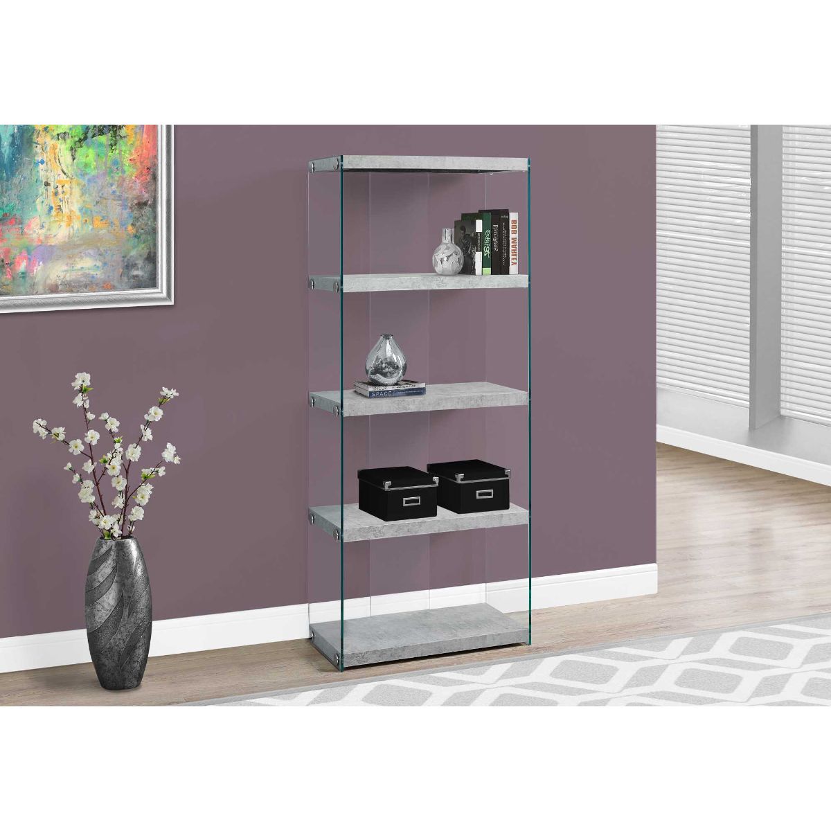 HomeRoots 333110 Jasmine Grey Black Recycled Paperboard 4-Shelf Modular Bookcase (15.5-in W x 58.75-in H x 24-in D)
