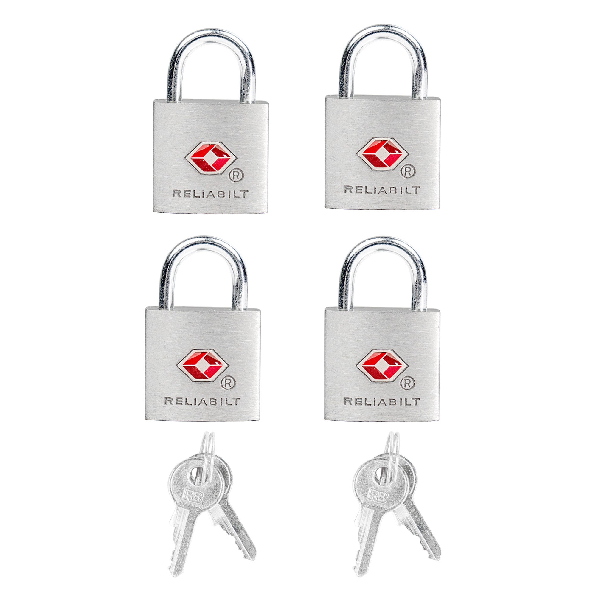 RELIABILT AH35084L Keyed Padlock, 7/8-in Wide x 7/16-in Shackle, TSA Accepted Keyed Alike (4-Pack)