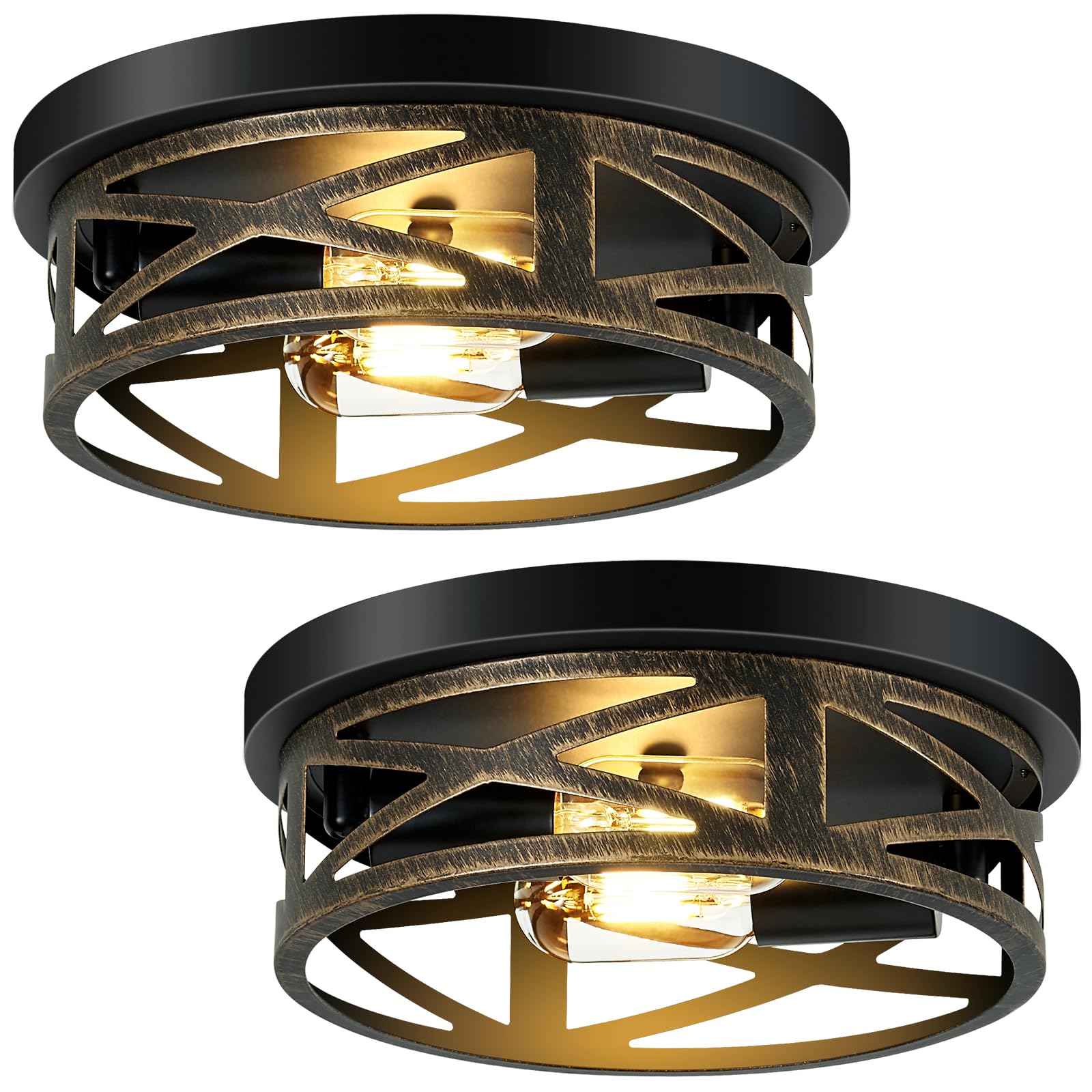 Ahfiwaso  Rustic Metal Black 2 Light Flush Mount Ceiling Light Fixture for Hallway Kitchen Farmhouse 2 Pack durable home and garden accessory