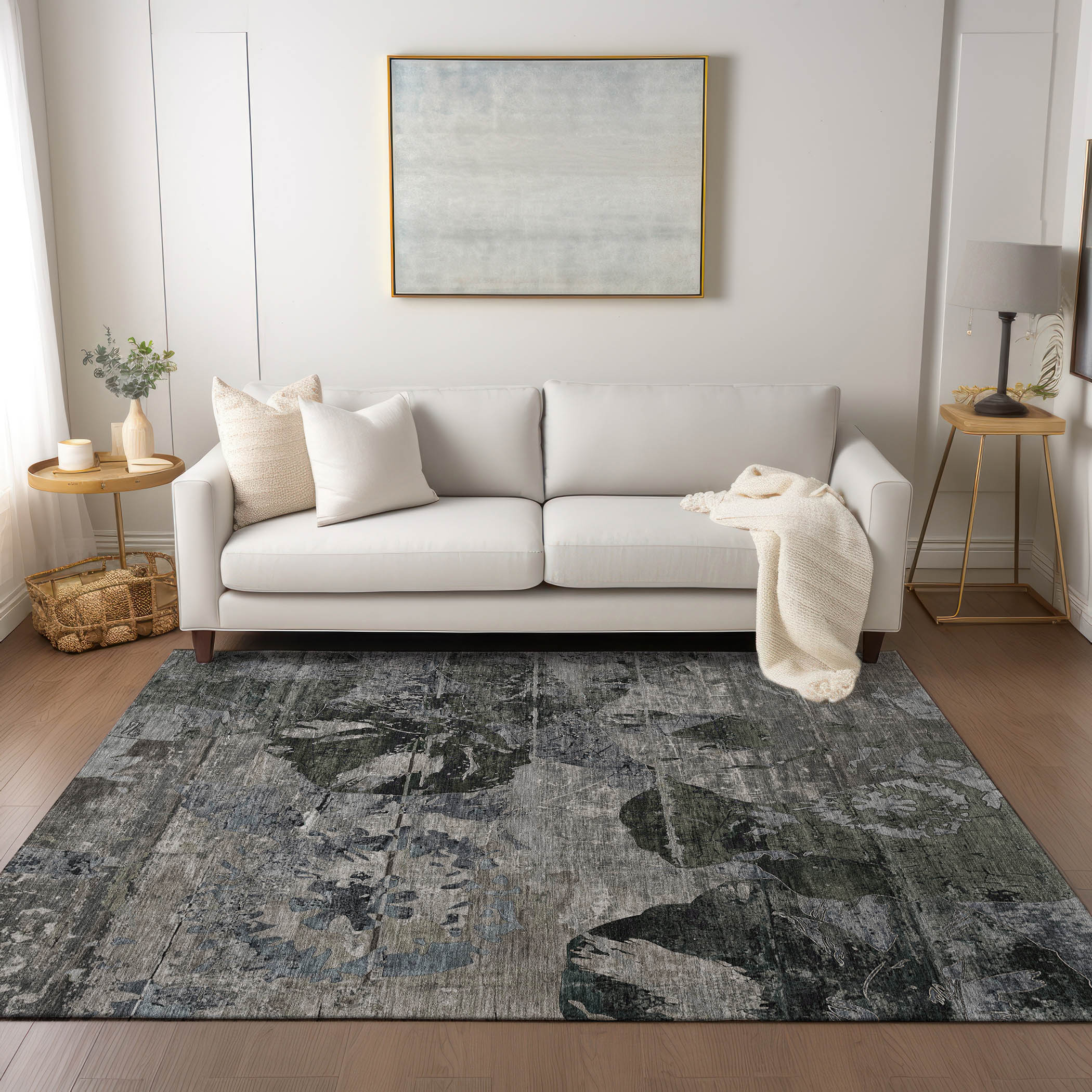 Addison Rugs ACN555GY5X8 Chantille ACN555GY 5 x 7 (ft) Polyester Gray Rectangular Indoor/Outdoor Floral/Botanical Machine washable Area rug