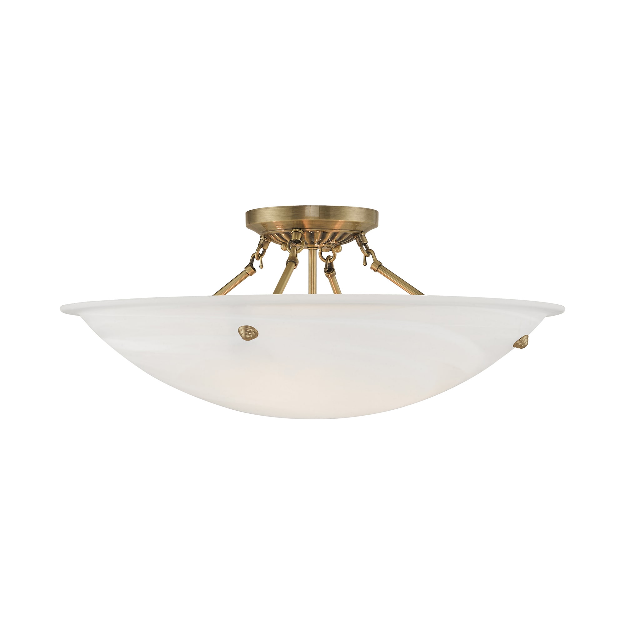 Antique Brass 4-Light Ceiling Mount with White Alabaster Glass