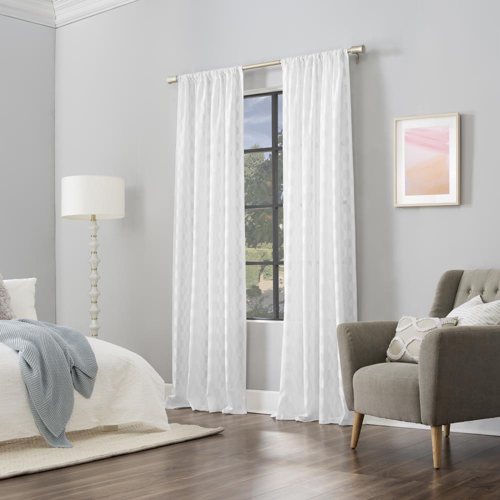 White Geometric Clipped Jacquard Light-Filtering Rod Pocket Curtain Panel