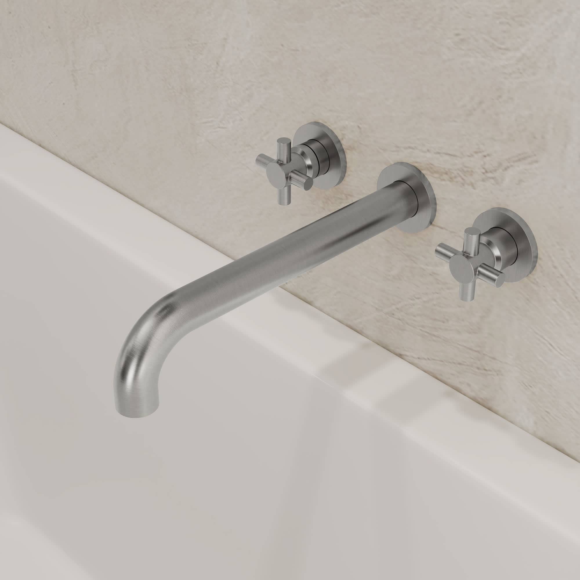 EVERSTEIN SFS-1107-NK Brushed Nickel Double Handle Wall Mounted Tub Filler High Flow Tub Faucet Trim
