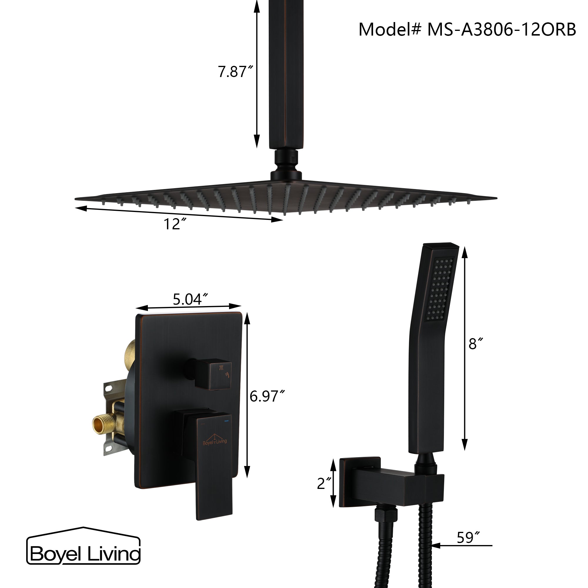 Boyel Living MS-A3806-12ORB Showerhead-Bar-Panels - View #2