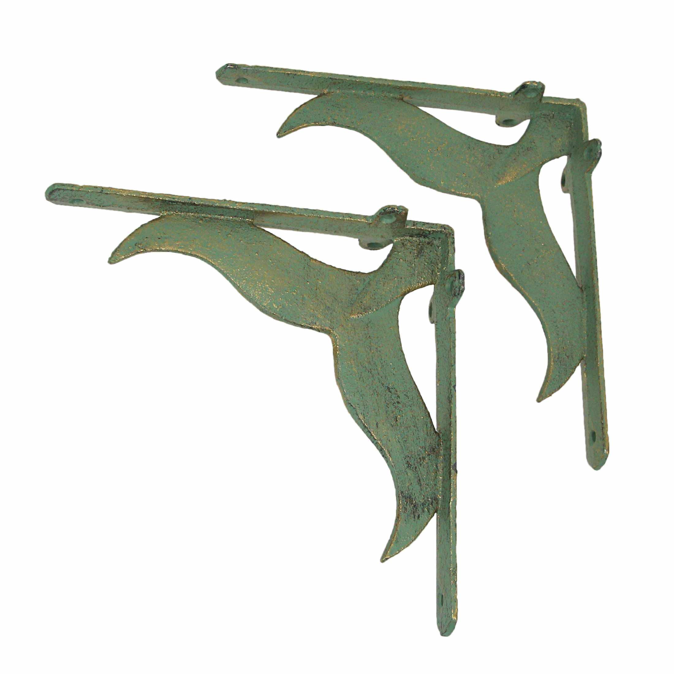 Zeckos ZKO-99295 Set of 2 Cast Iron Verdigris Whale Tail Wall Bracket Shelf Decor