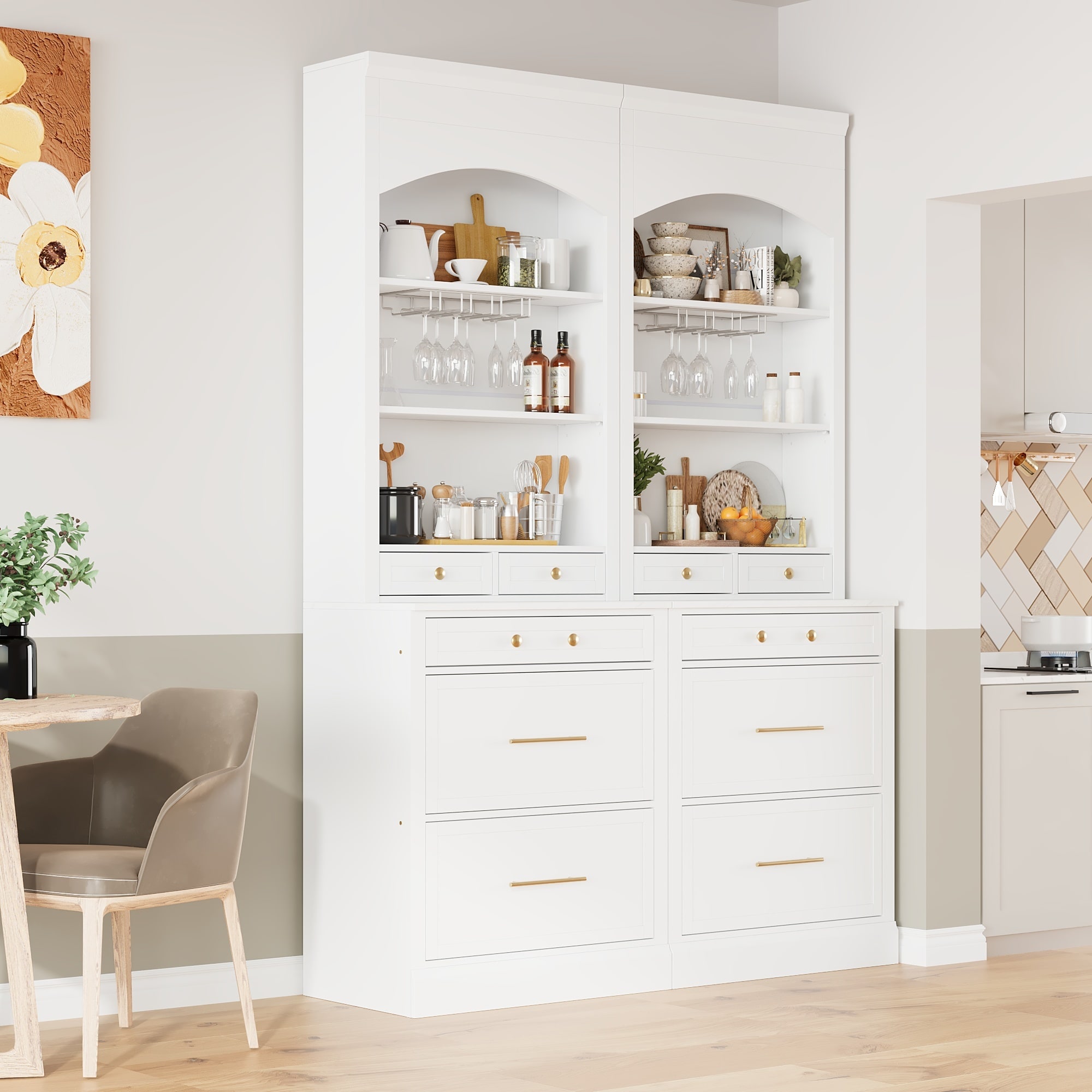 Roomfitters Set of 2 Modern Gray Kitchen Pantry Tall Hutch Cabinets ...