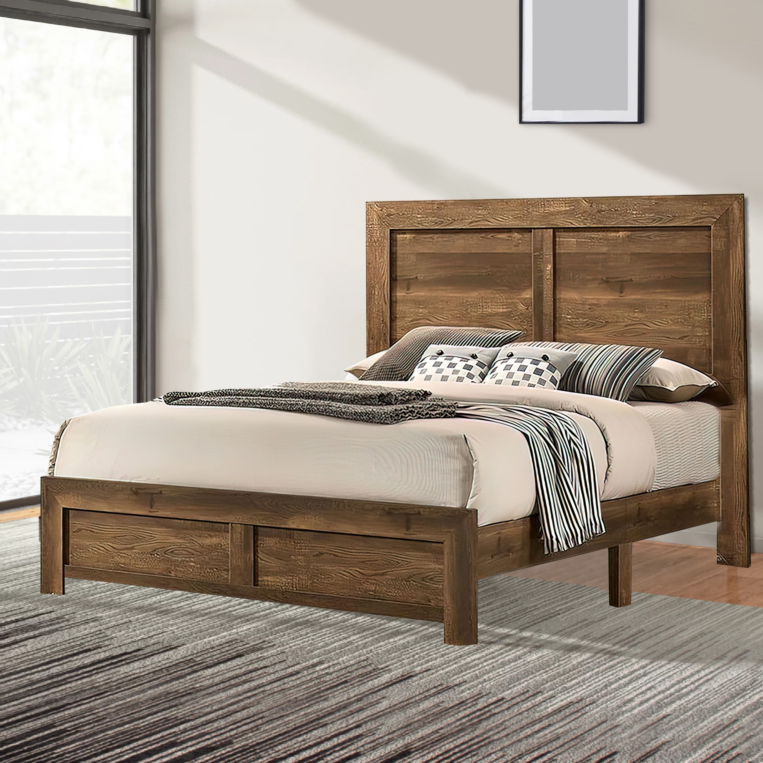 Benzara Brown Queen Wood Platform Bed In The Beds Department At Lowes.com