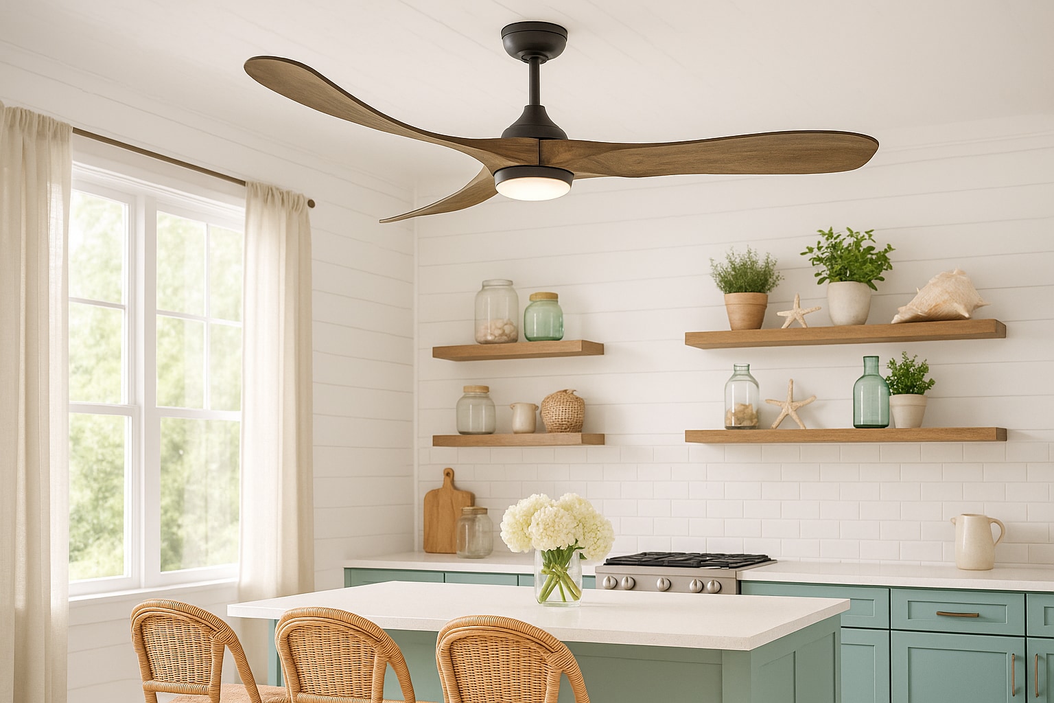 Hinkley 903856FDB-LDD Swell Illuminated 56-in Integrated LED Outdoor Smart Matte Black with Driftwood Blades Ceiling Fan With Light 3 -Blade )