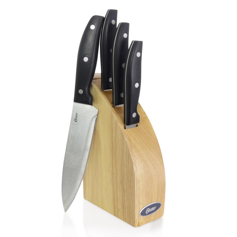 Farberware 15-Piece Triple Rivet Kitchen Knife Block Set with Natural Wood Block and Black Handles