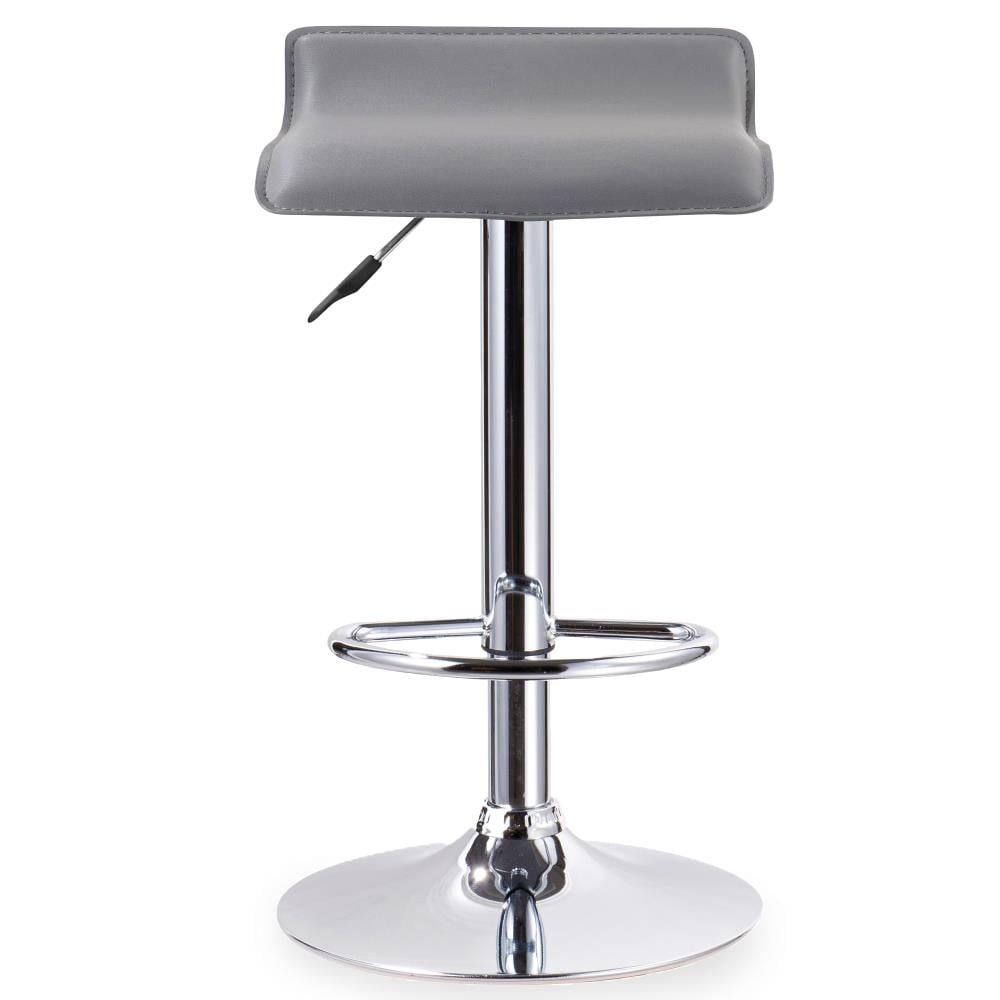 Adjustable Swivel Backless Bar Stool in Gray Leather and Chrome