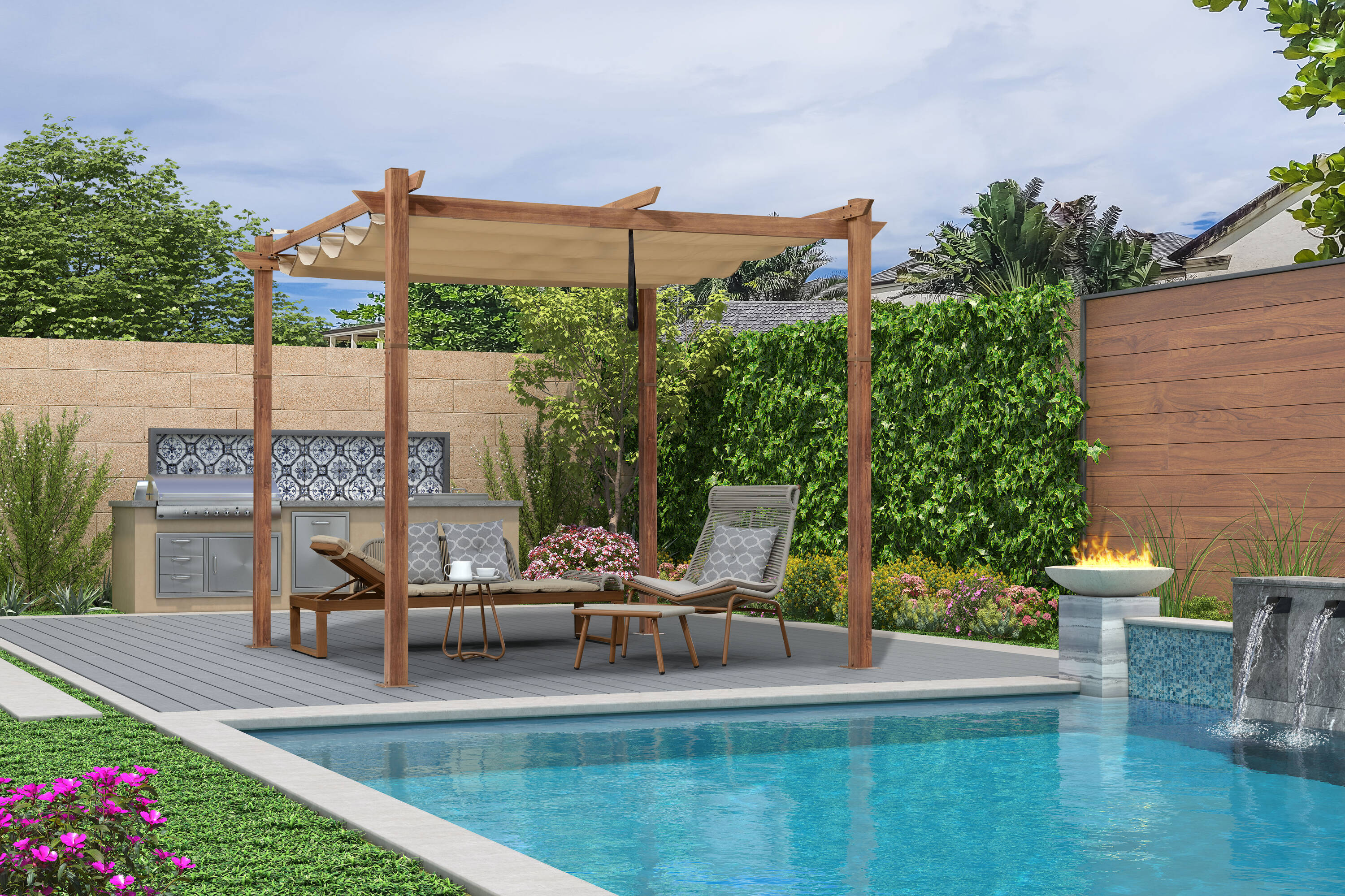 PURPLE LEAF LS06-LYWPG1010-KK Home and Garden 10-ft W x 10-ft L x 7-ft 6-in H Beige Metal Freestanding Pergola with Canopy