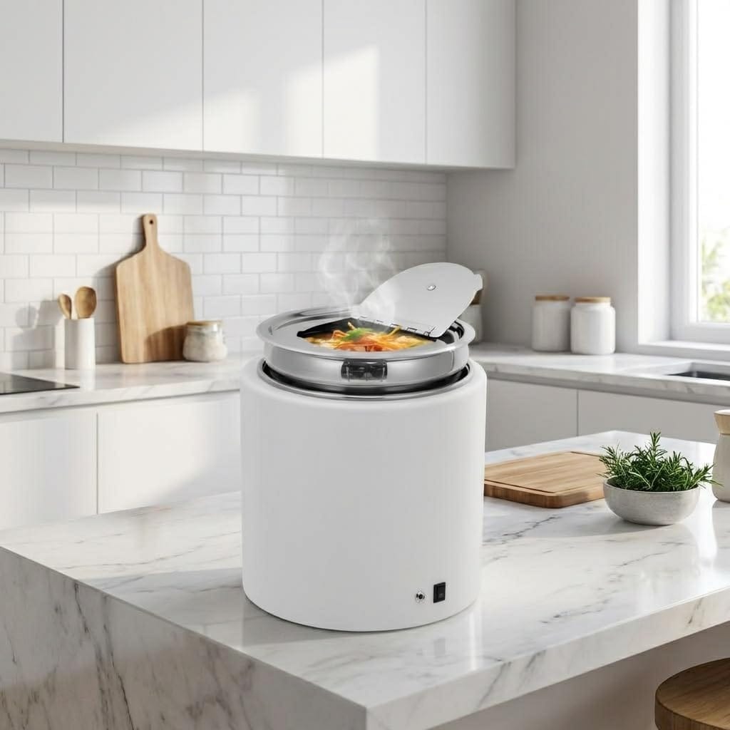 Idealhouse 11.6 Quart Commercial Soup Warmer Electric Large Soup Kettle with Hinged Lid and Detachable Stainless Steel Interior Pot for Restaurant Buffet Catering Family Gathering White