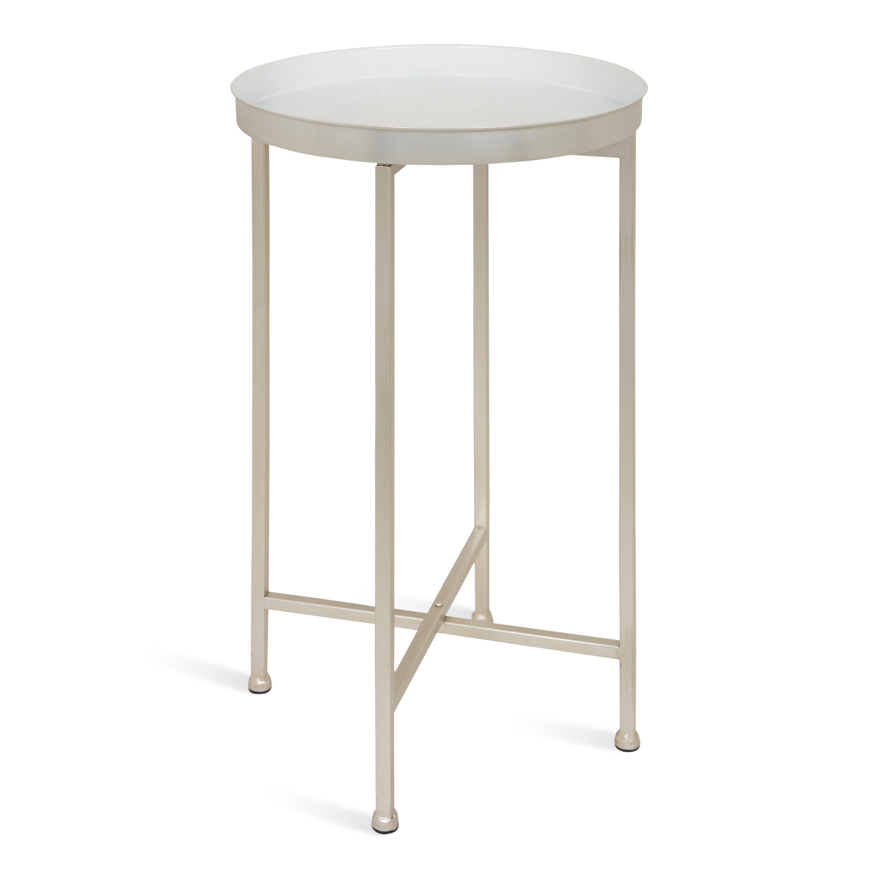 Celia White and Silver Round Metal Foldable Tray Accent Table
