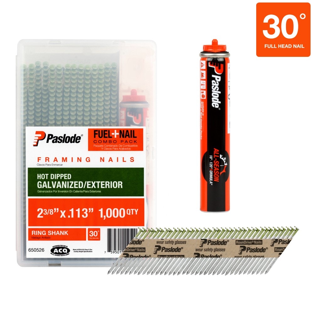 Paslode 650526 2-3/8-in x 0.113-in 30 -Degree 8d Hot-dipped galvanized Ring Shank Collated Framing nails ( 1000 -Per Box )