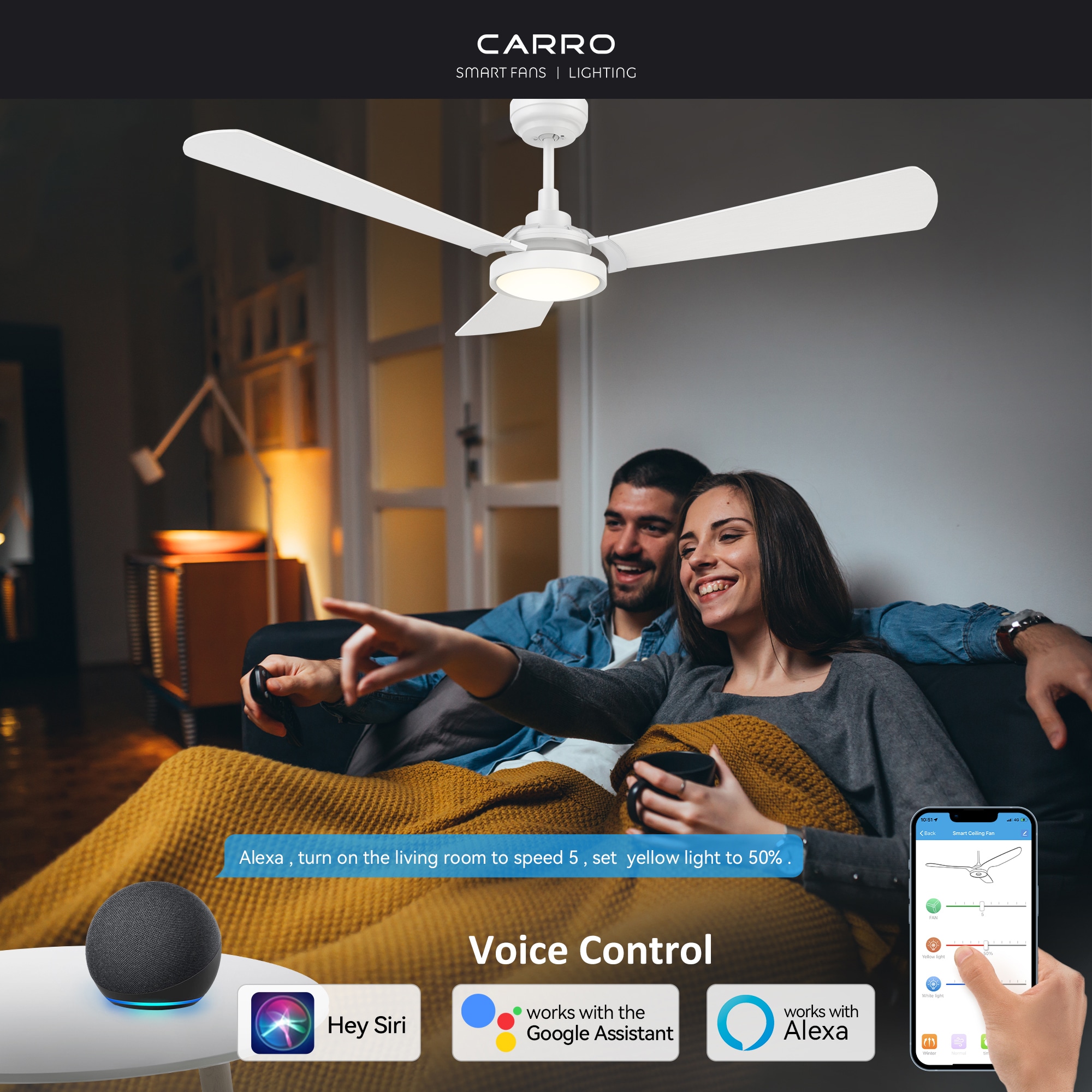 CARRO USA Veter 56-in White Indoor/Outdoor Smart Ceiling Fan with Light and Remote (3-Blade) LS563B3-L22-W1-1 Sansujyuku sansujyuku.com