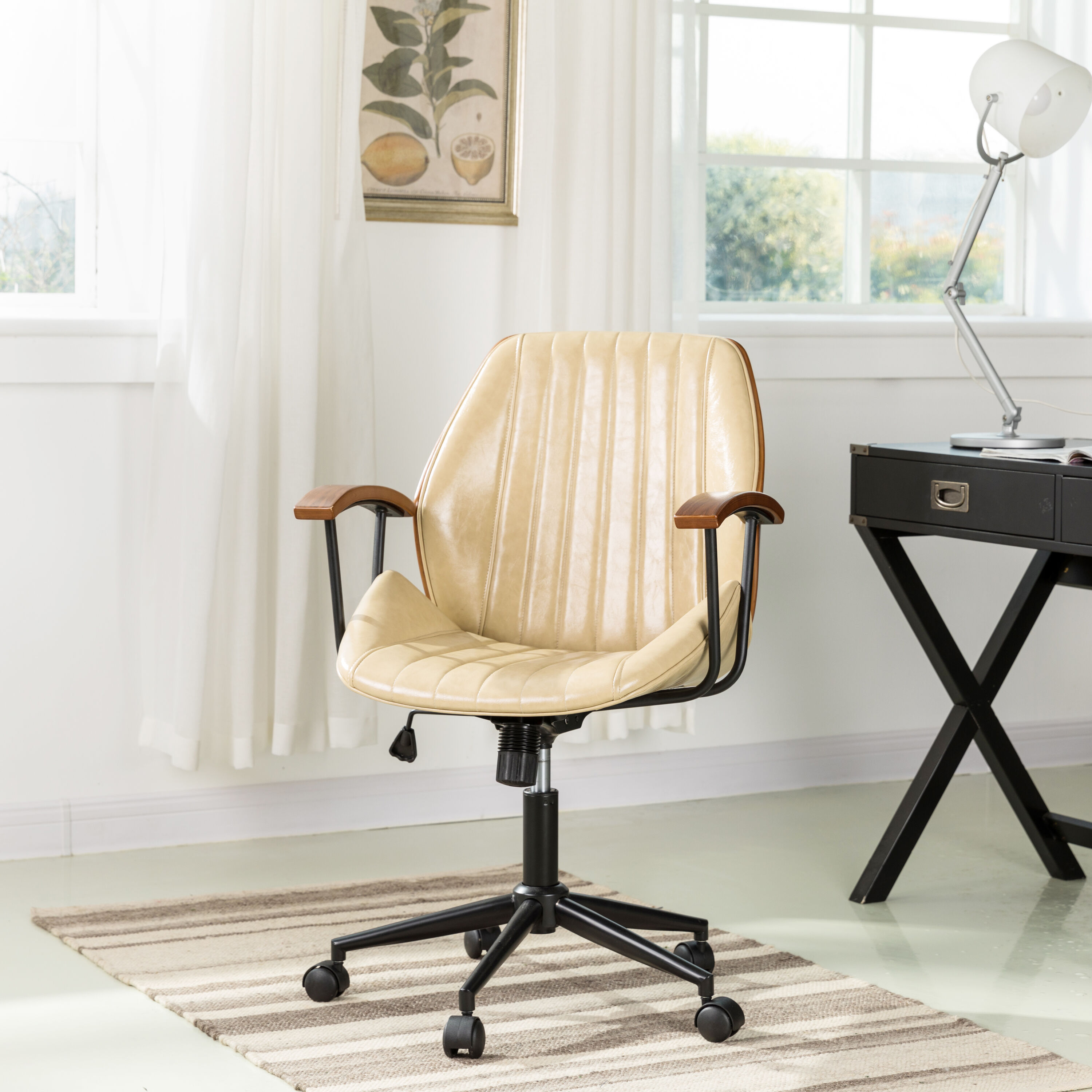 Glitzhome Brown Traditional Ergonomic Adjustable Height Swivel