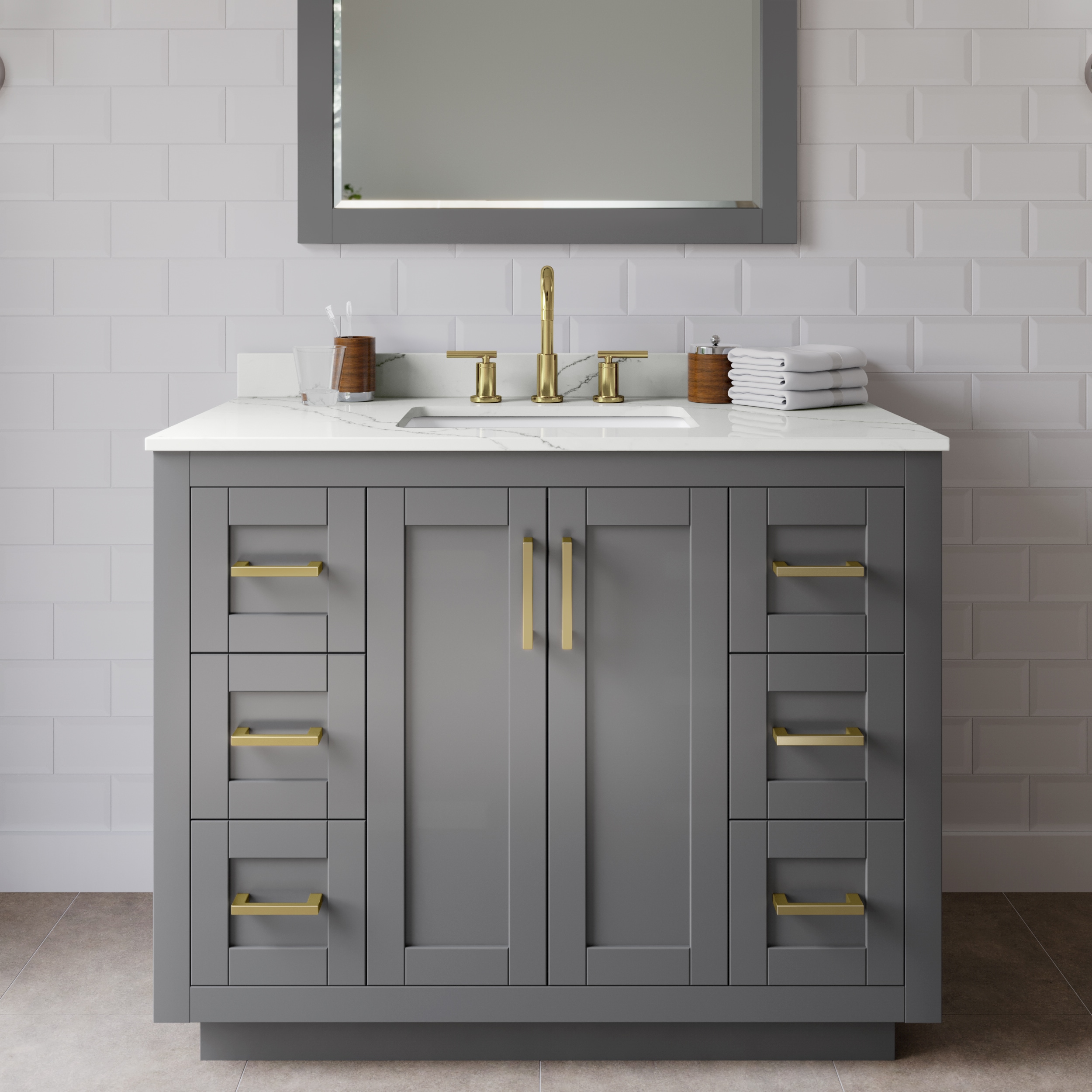 Wyndham Collection WCF292942SGGGTUS3MXX Miranda 42-in Dark Gray Undermount Single Sink Bathroom Vanity with Giotto Quartz Top