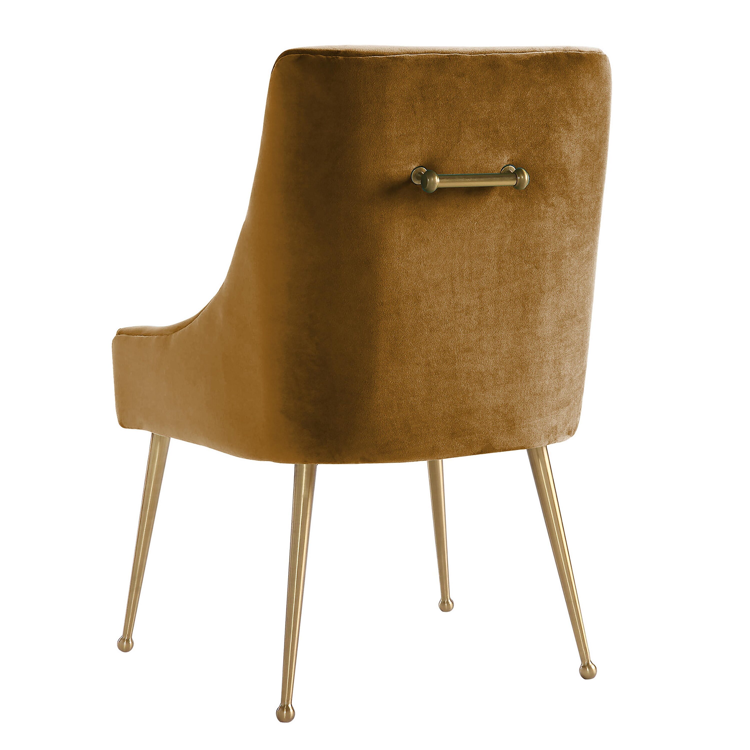 Cognac Velvet Upholstered Side Chair with Gold Metal Legs