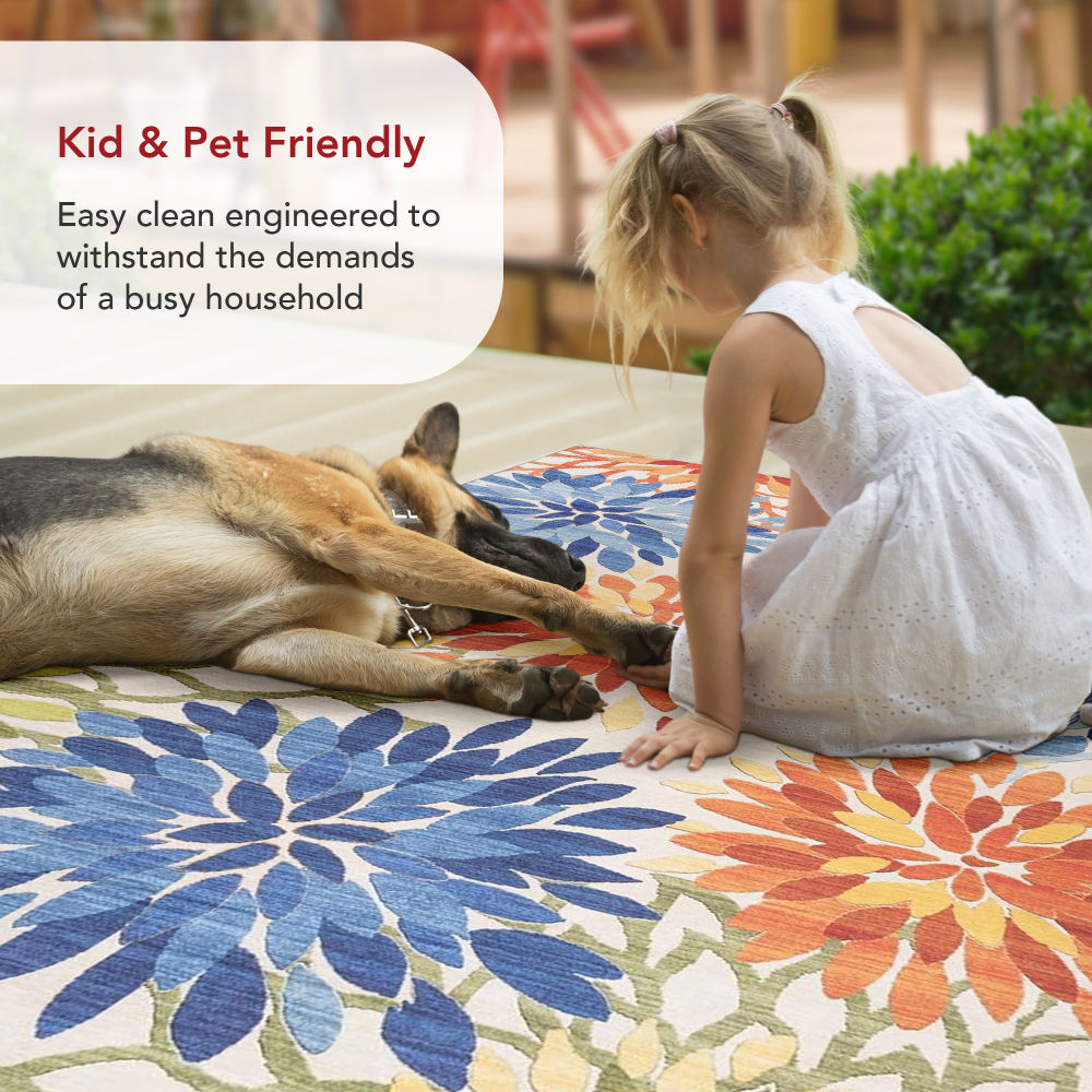 Rosana Multicolor Floral Washable Synthetic Area Rug 3' x 5'