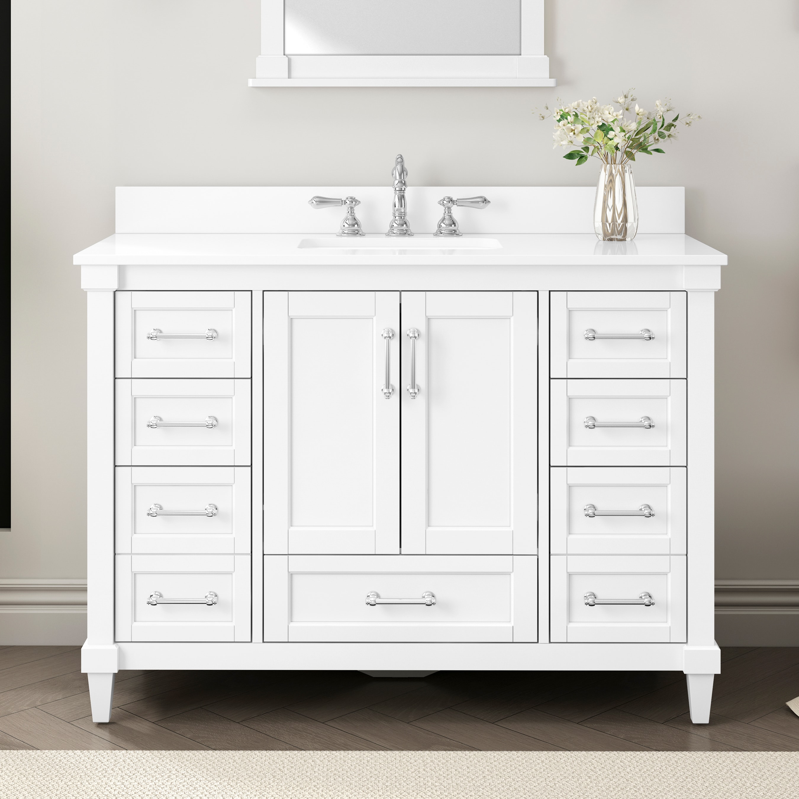 Reynolds 48-in White Undermount Single Sink Bathroom Vanity with White Marble Top | - allen + roth TJ02-08V4822WH