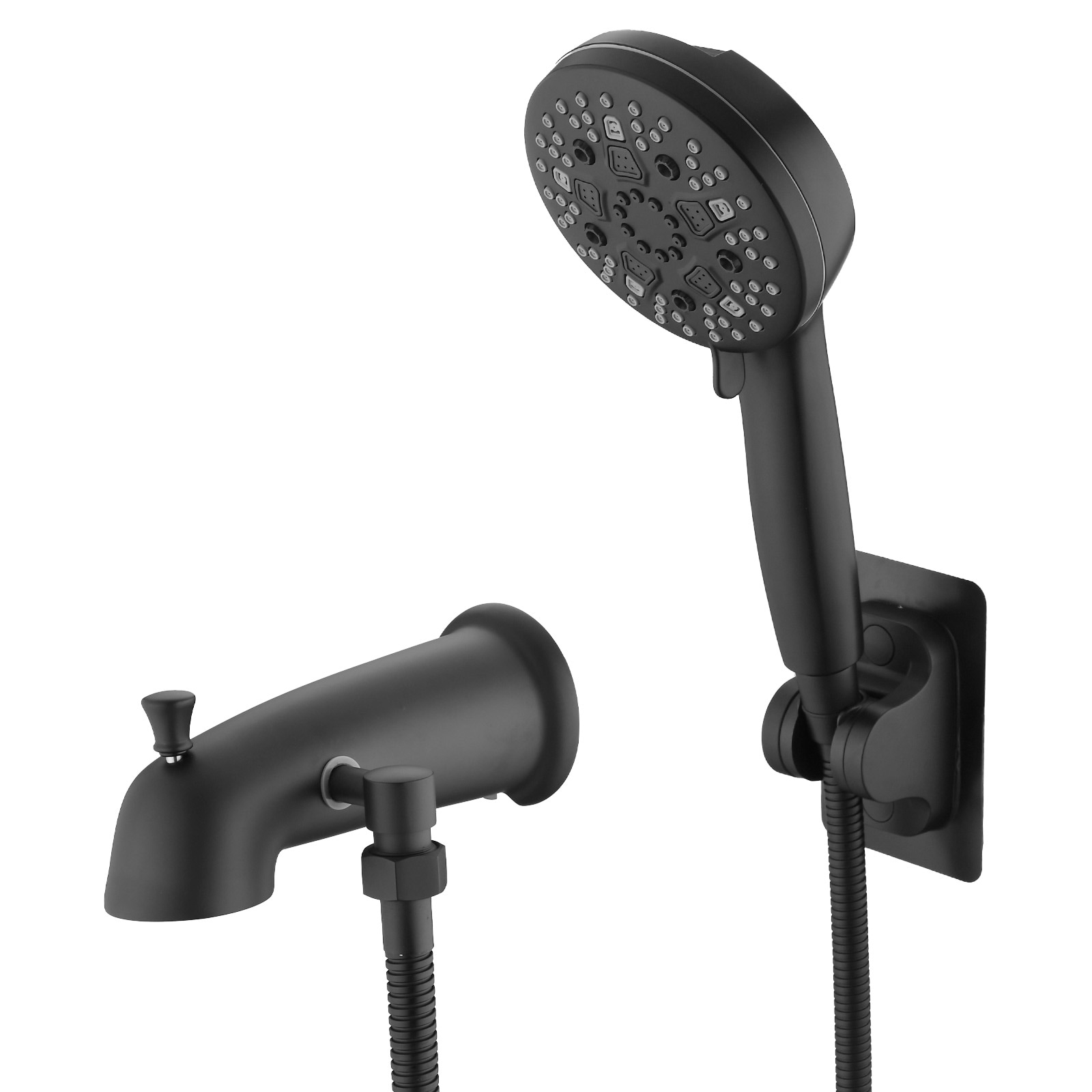 UCLIMAA Matte Black Brass Tub Spout with Handheld Shower Diverter Hose and Wall Bracket