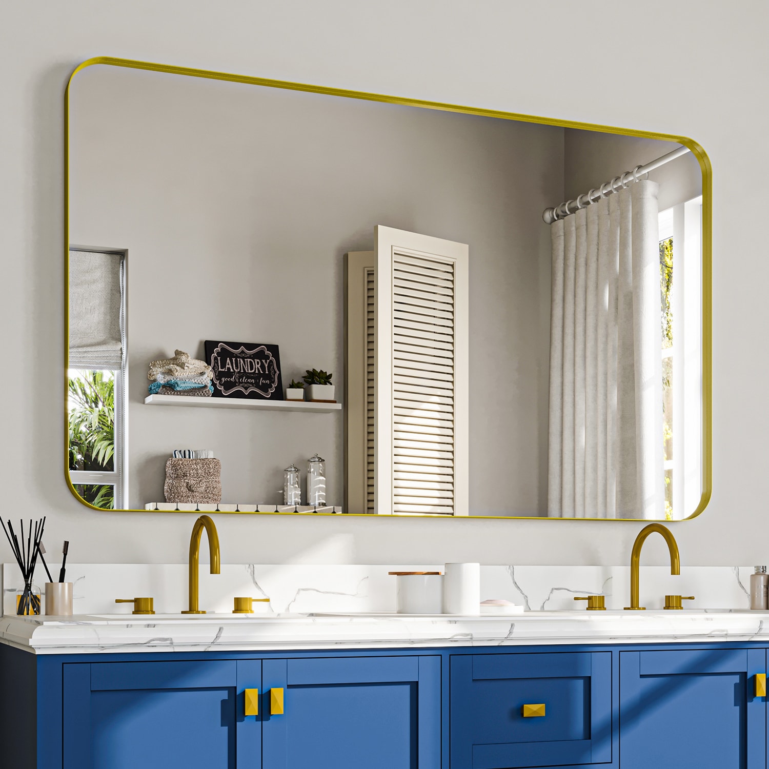 waterpar WPLO-2418 60-Inches x 36-Inches Framed Rectangle Bathroom Vanity Mirror ( Gold )