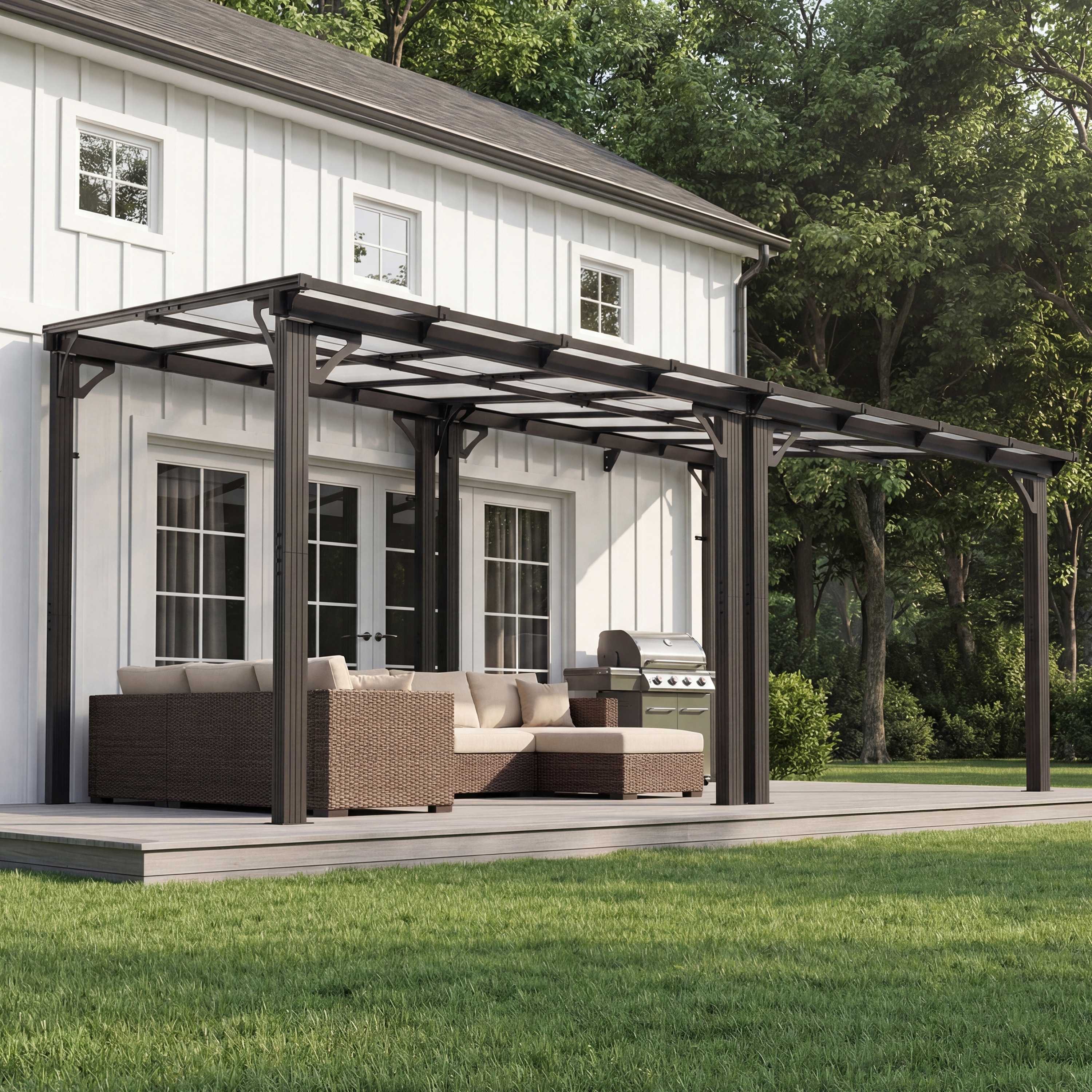 VIWAT Pergola 10-ft W x 16-ft L x 8-ft H Gray Composite Attached Pergola with Canopy