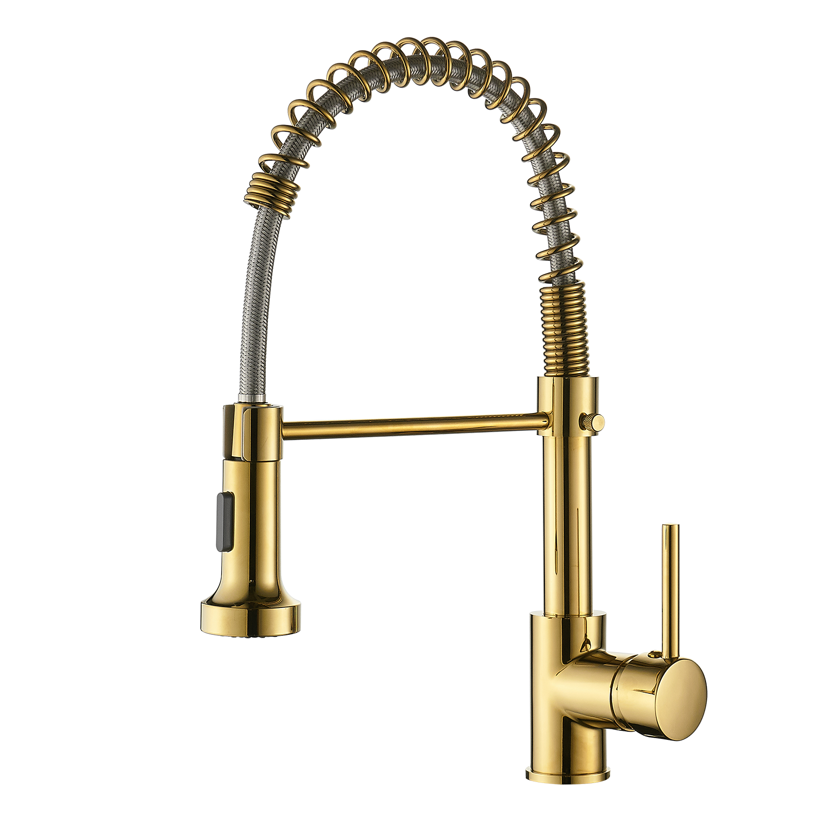 RITSU  Commercial Kitchen Faucet with Pull Down Sprayer Single Handle Single Lever Kitchen Sink Faucet and Single Handle control and commercial spring style and Gold finish and for kitchen sink countertop installation
