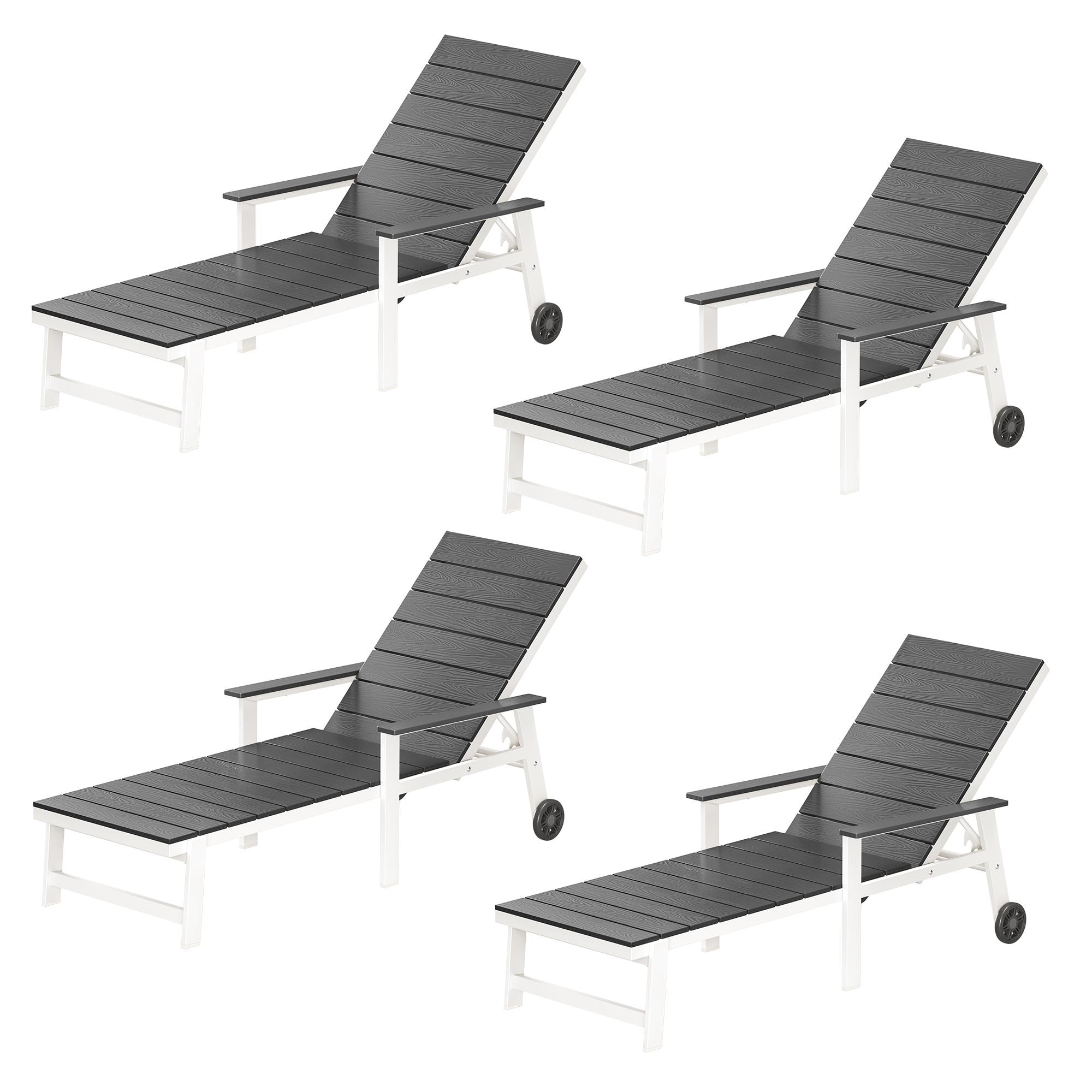 Yurevna 4JT-004-02LS Chaise lounge Set of 4 Dark Grey HDPE Frame Stationary Chaise Lounge Chair with Slat Seat