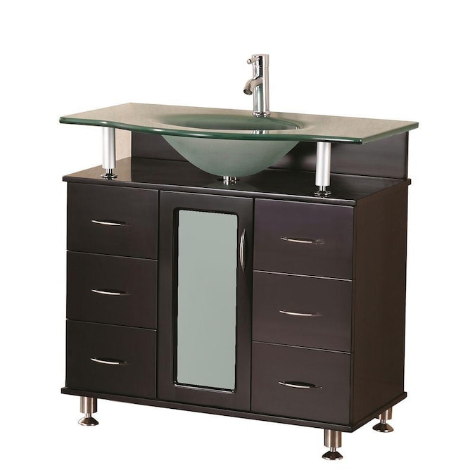 In The Bathroom Vanities With Tops, Tempered Glass Countertop With Integrated Sink