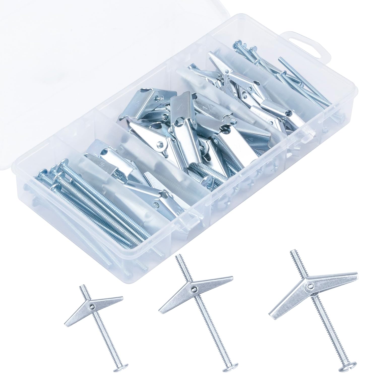 KURUI  Hollow Wall Anchors Assorted Kit 44Pc Heavy Duty Toggle Bolts and Wing Nut Kit Drywall Anchors Assortment Set Butterfly Anchors for Hanging Picture Curtain Rod Plant