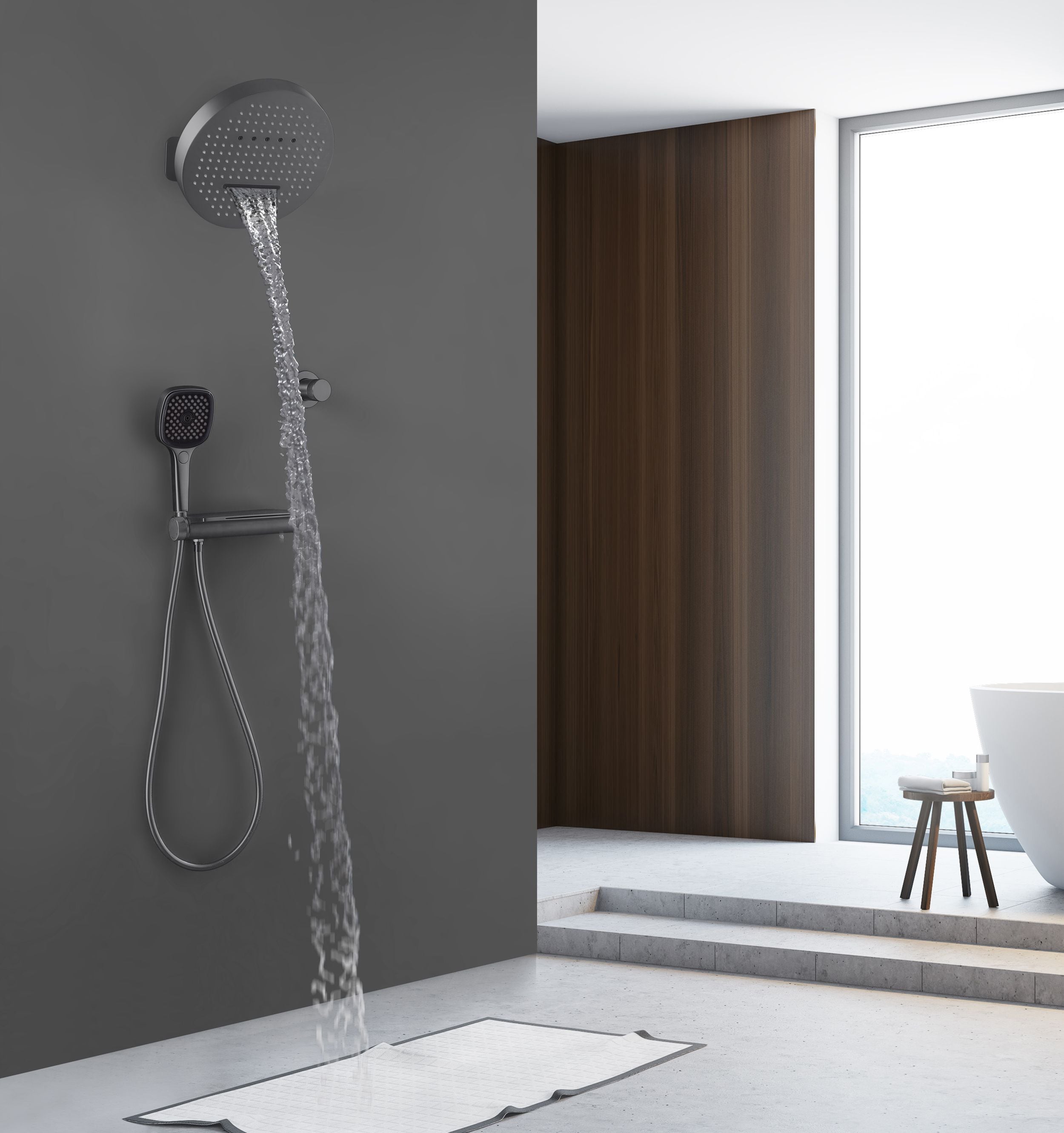 WELLFOR WB-81025-GY Showerhead-Bar-Panels - View #3