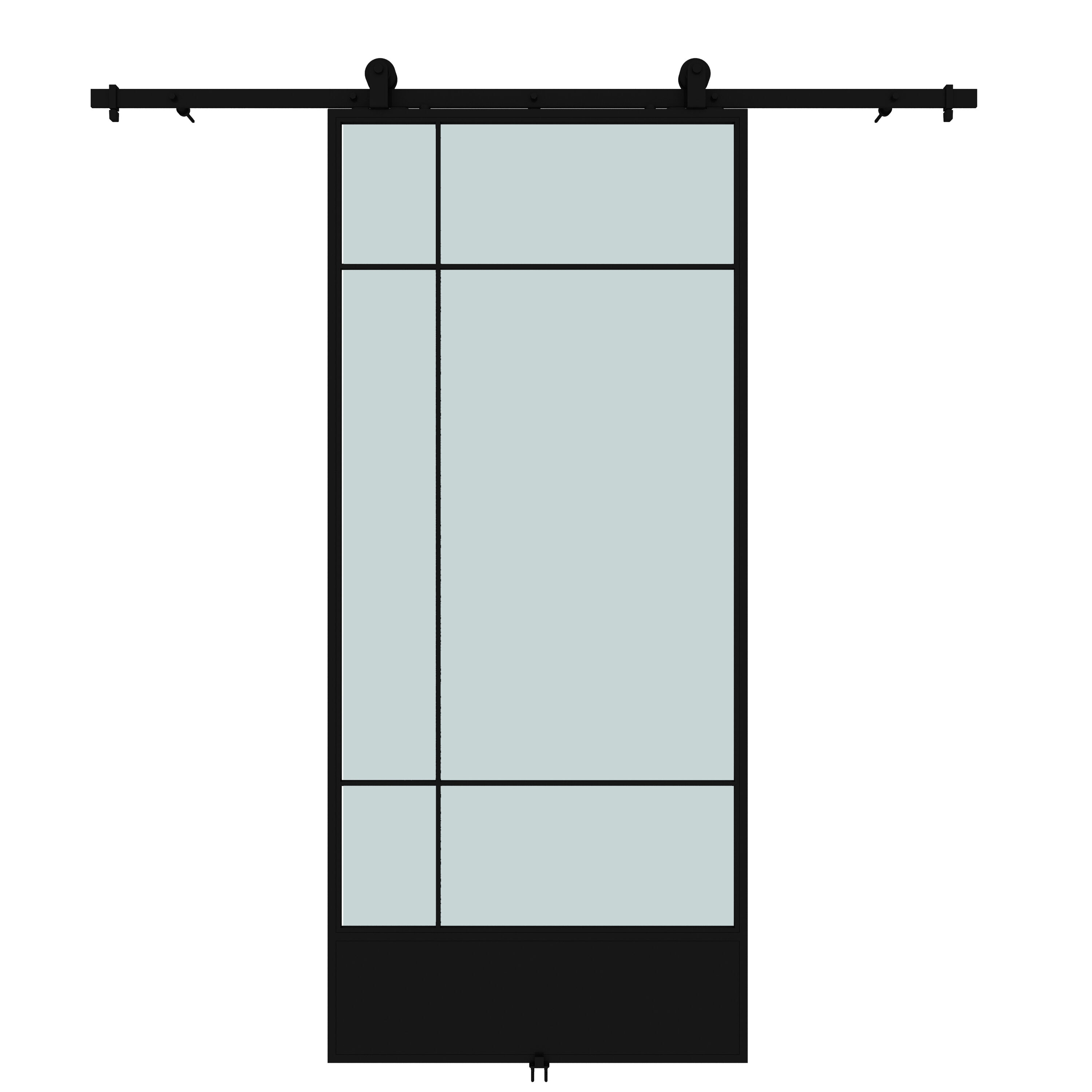 RELIABILT KMCTBTF-37BL 37-in x 84-in Matte Black Prefinished Frosted glass Steel Single Barn Door (Hardware Included)