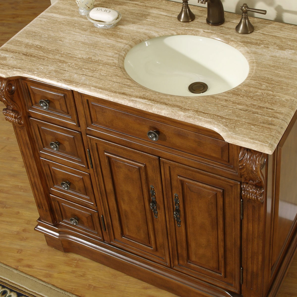 Silkroad Exclusive 38-in Walnut Undermount Single Sink Bathroom Vanity ...