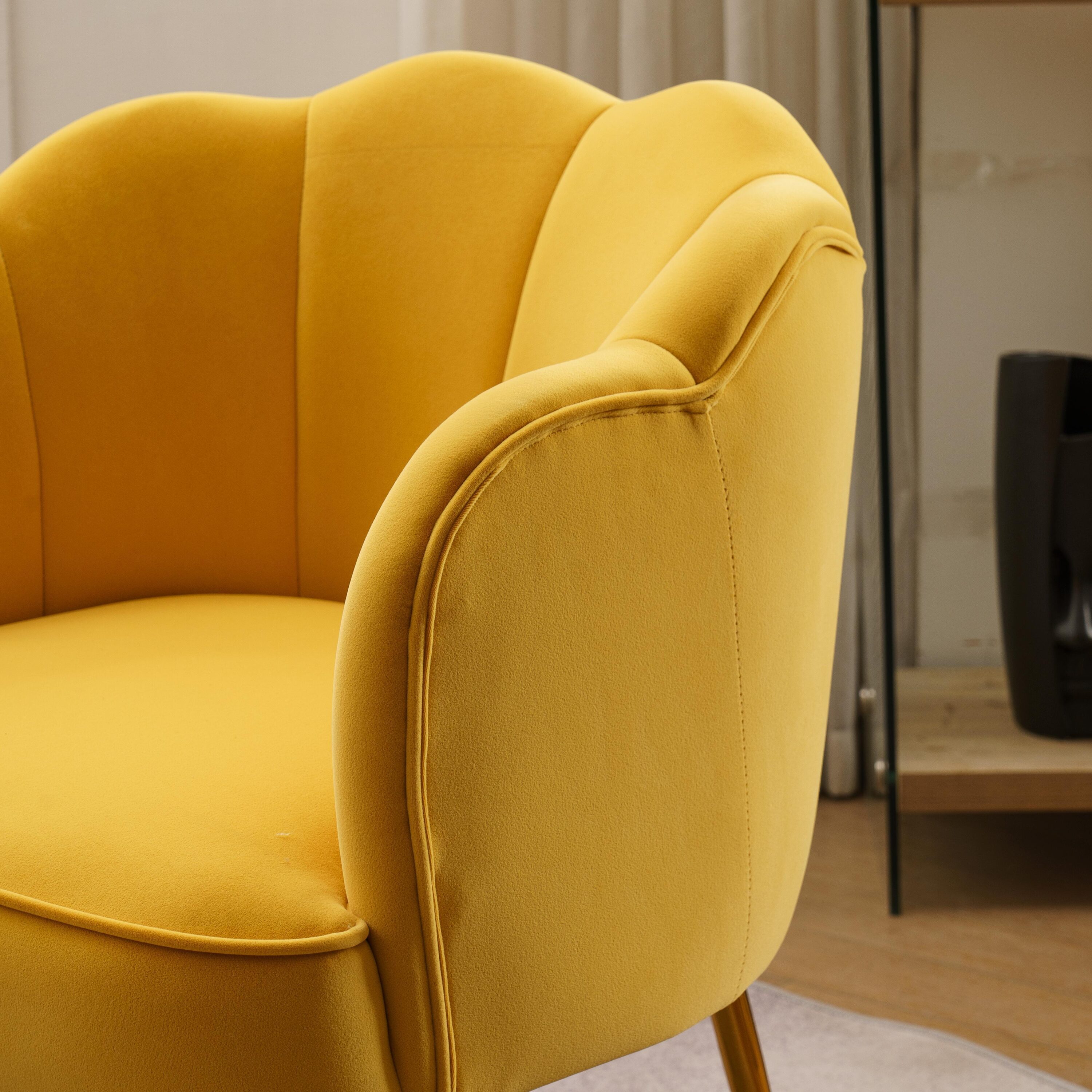 AHIOU HOME Constance Modern Yellow Velvet Accent Chair in the