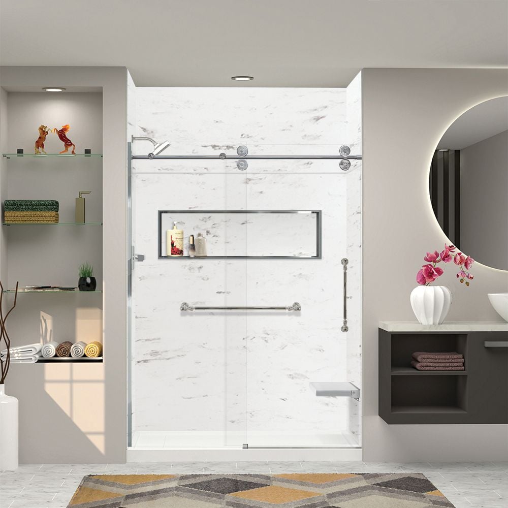 Transolid SWKX60367224-47V Saramar Velvet 36-in W x 36-in D x 96-in H White Venito Velvet 3-Piece Glue Up Alcove Shower Panel Kit
