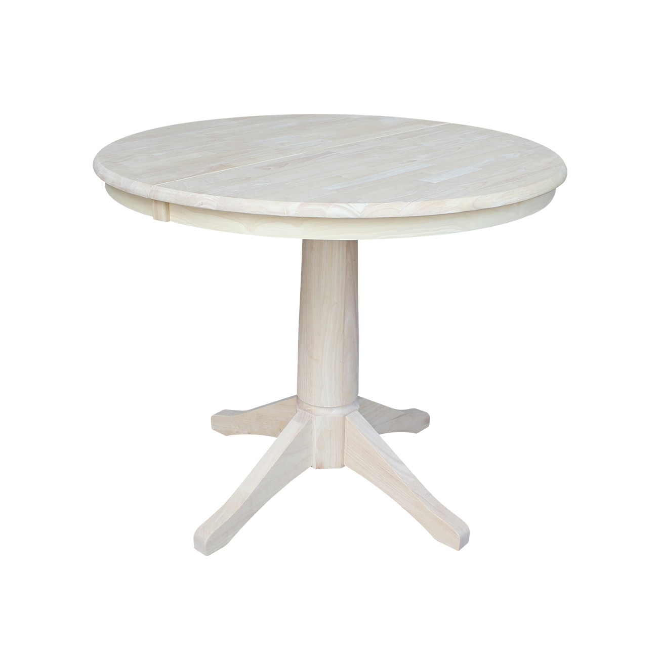 International Concepts K-36RXT-27B Unfinished Round Traditional Extending Removable leaf Dining Table, Wood with Unfinished Wood Pedestal Base 48-in L x 30.1-in H