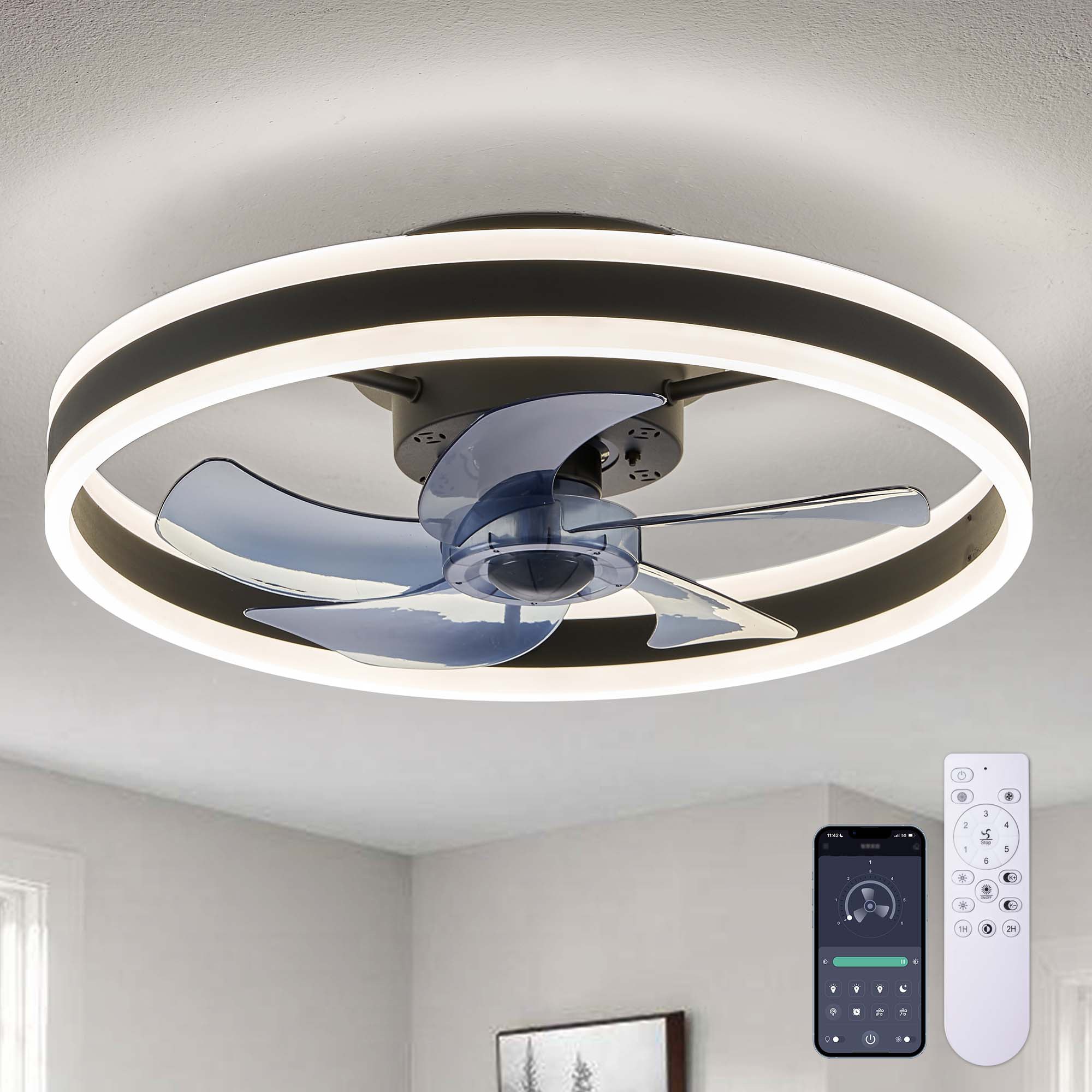 Layouten replika ineffektiv Antoine Low Profile Farmhouse 20-in Black Bladeless LED Color-changing LED  Indoor Flush Mount Smart Ceiling Fan with Light Remote (5-Blade) in the  Ceiling Fans department at Lowes.com
