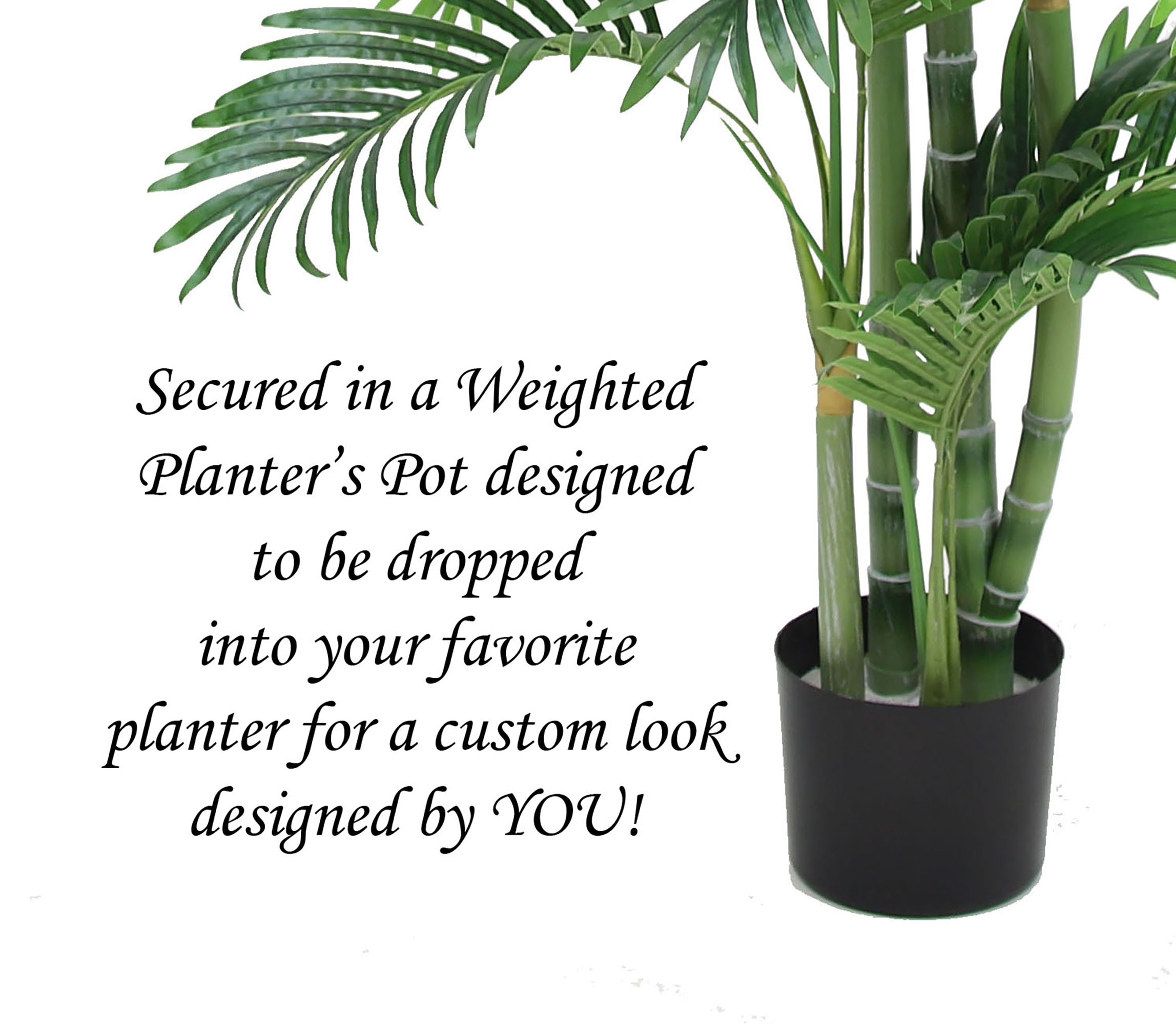 51" Tall Green Silk Palm Floor Plant in Black Pot