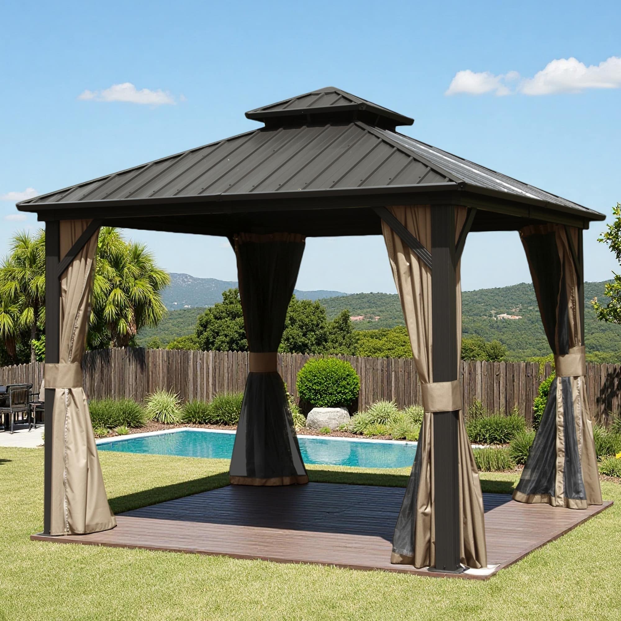 ToolCat BZ2-34-PW 8-ft x 8-ft Brown Gazebo with Hardtop Roof