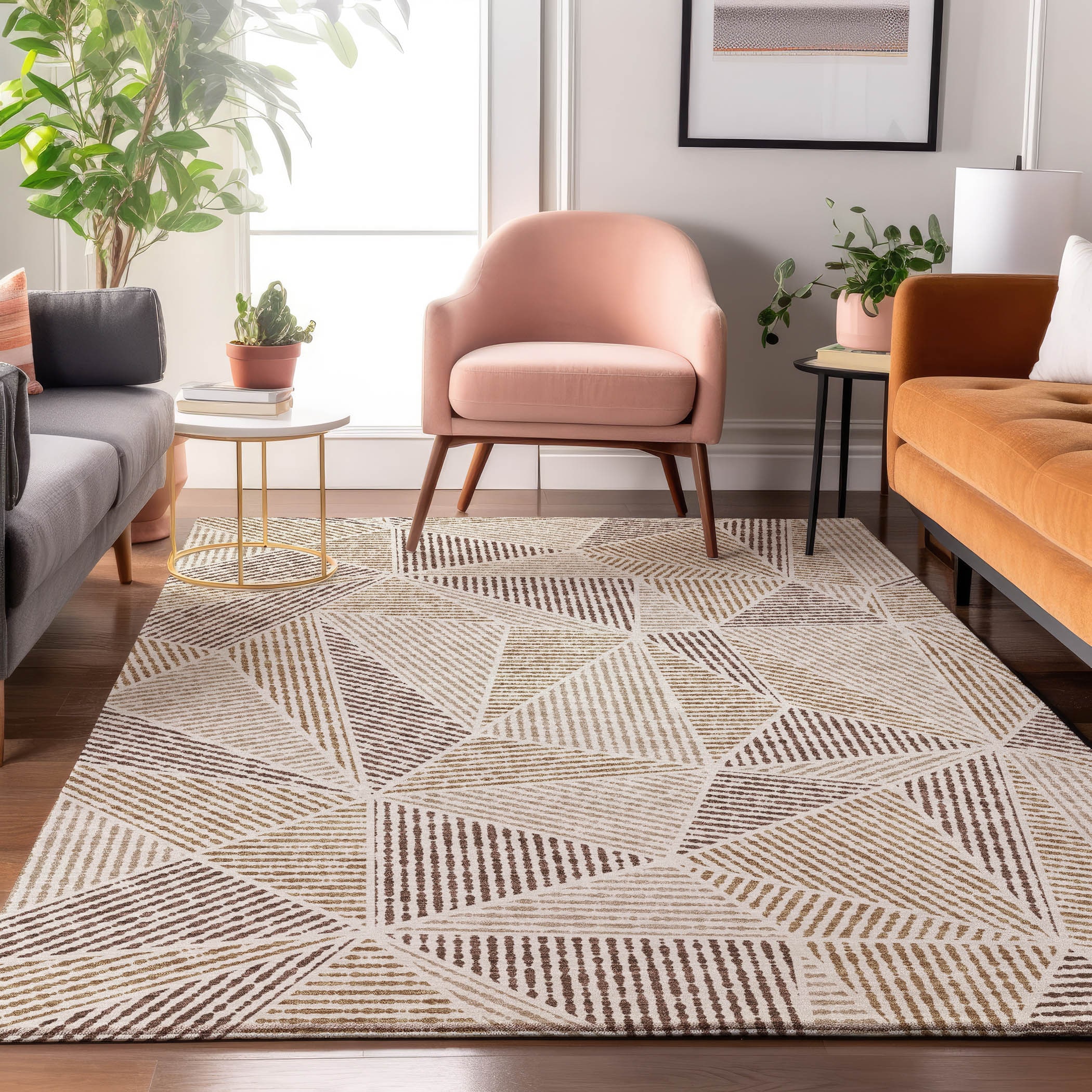 Addison Rugs AMF618BR5X8 Mayfield AMF618BR 5 x 7 (ft) Loomed Polyester Brown Rectangular Indoor Geometric Machine washable Area rug