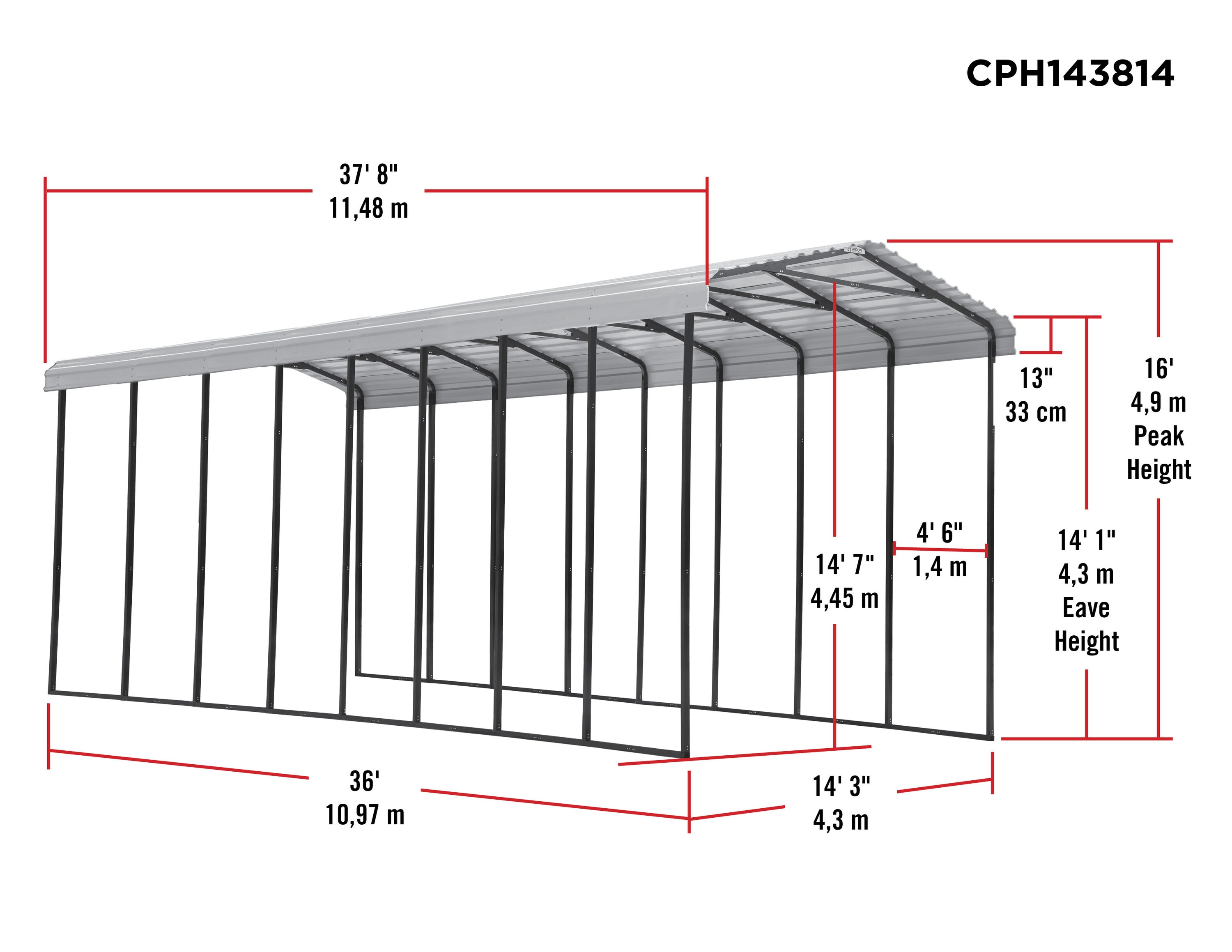 Arrow CPH143814 Carport-Covers - View #3