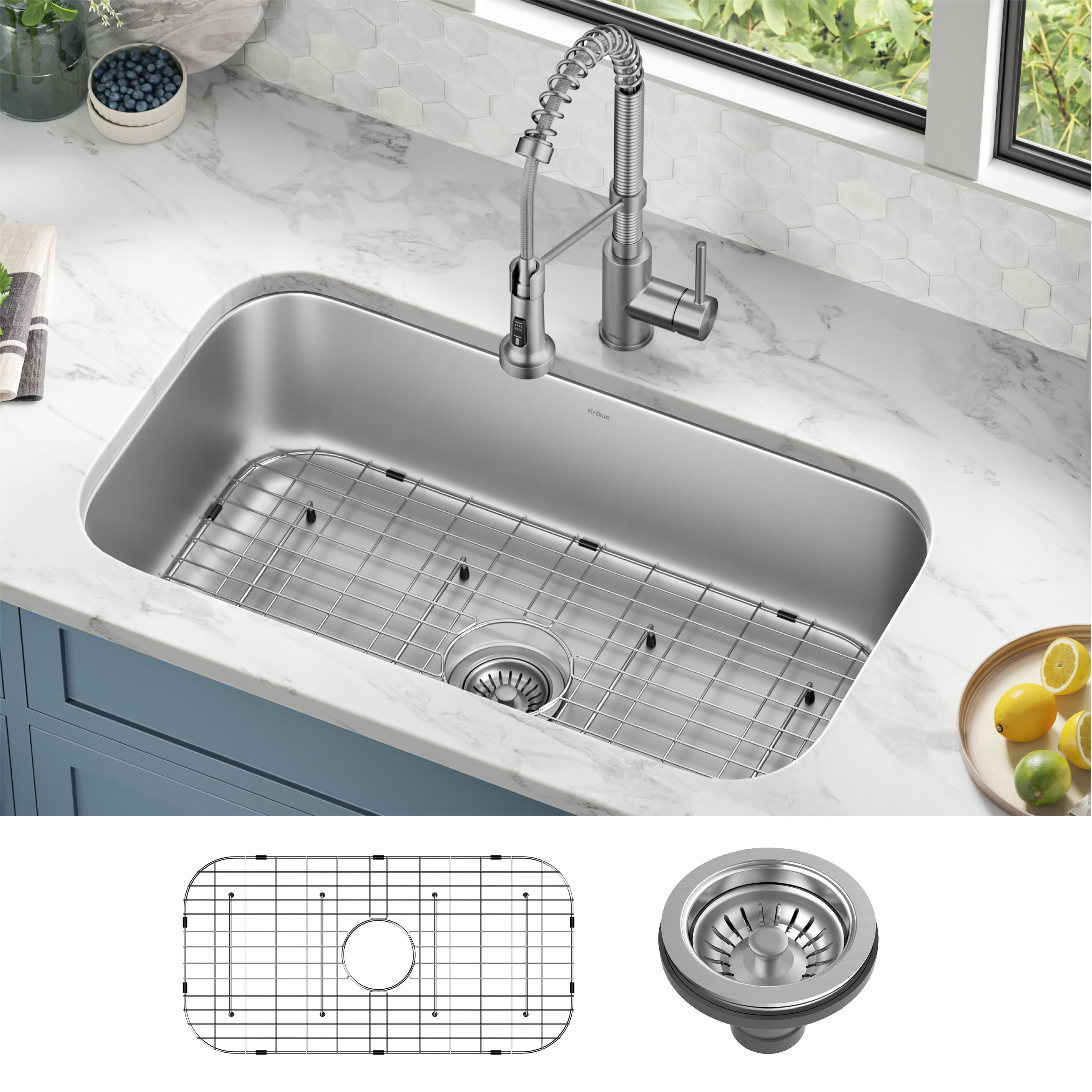 Kraus KBU44 Premier Undermount 32.38-in x 18.5-in Stainless steel Single bowl 18 -Gauge Kitchen Sink